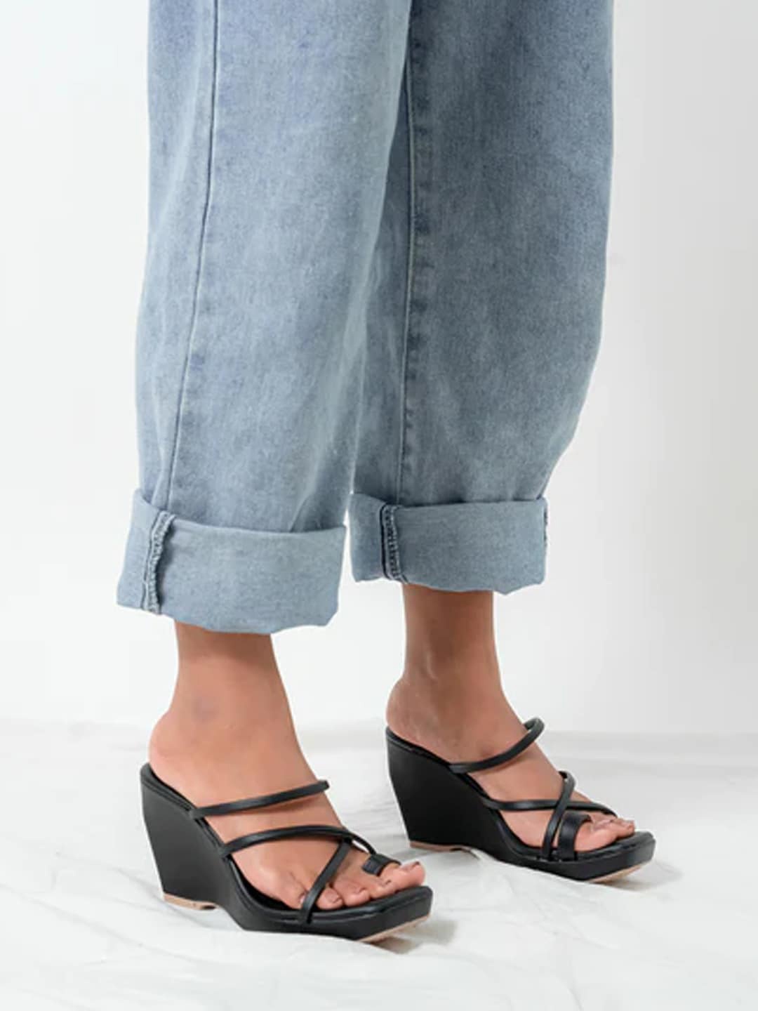 

Shoetopia Square Toe Wedge Heels, Black