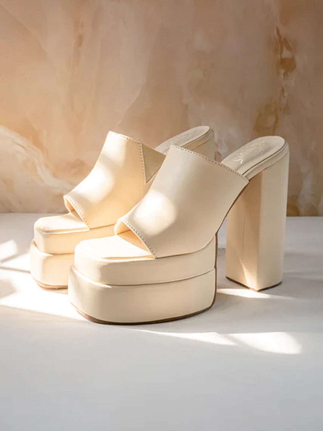 

Shoetopia Square Toe Platform Heels, Cream