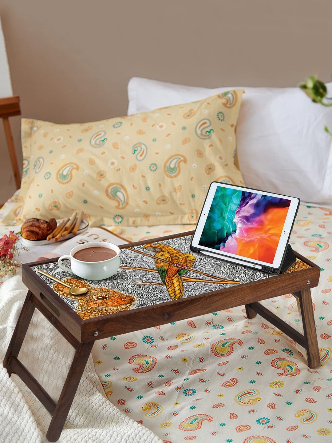 

GLOBALLY INDIAN Brown & Grey Digitally Printed Breakfast Table Cum Serving Tray