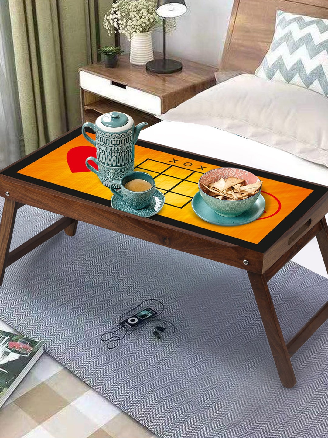 

GLOBALLY INDIAN Yellow & Brown Printed Breakfast Table Cum Serving Tray