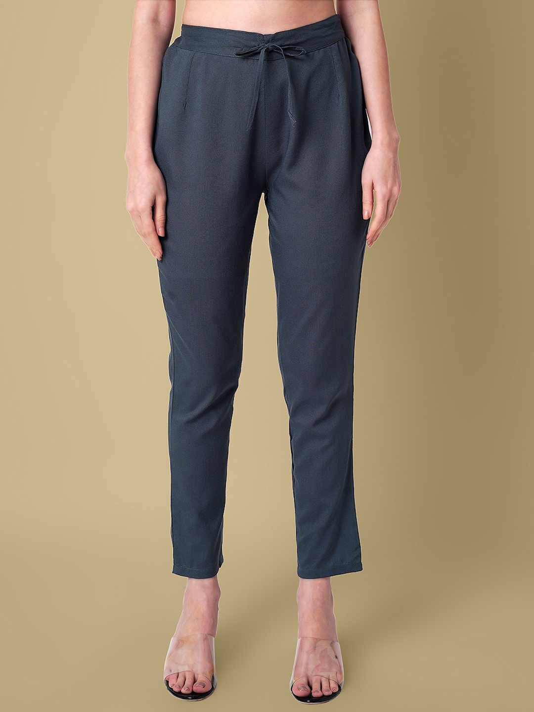 

DAEVISH Women Comfort Straight Fit Trousers, Grey