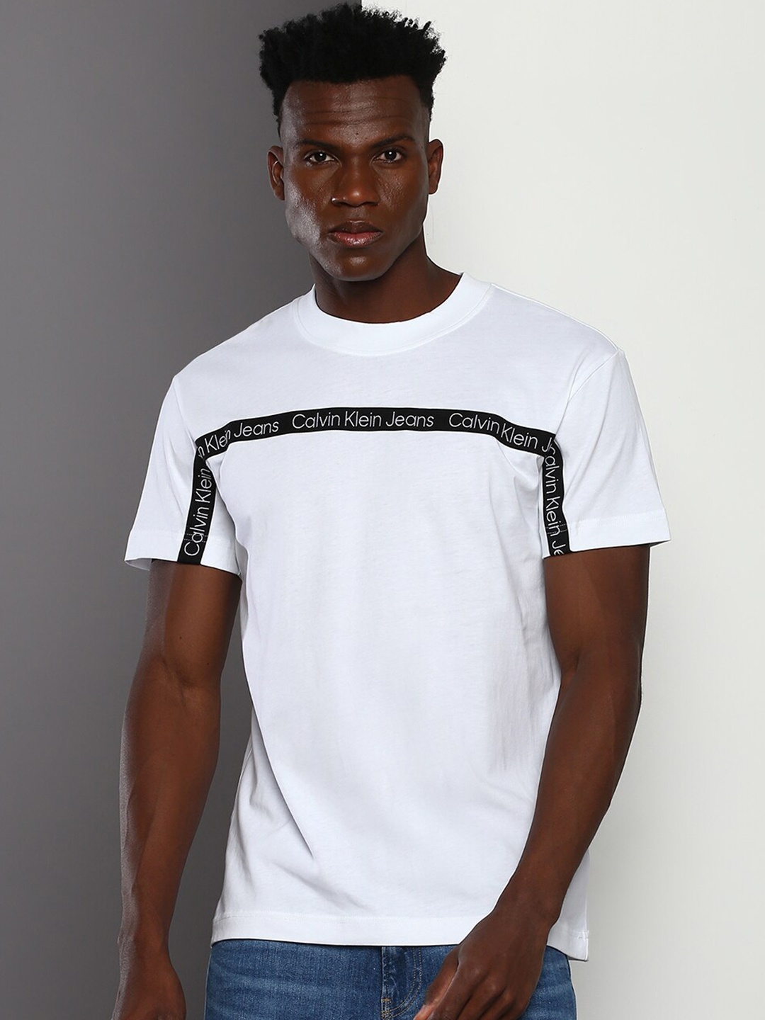 

Calvin Klein Jeans Brand Logo Printed Pure Cotton T-shirt, White