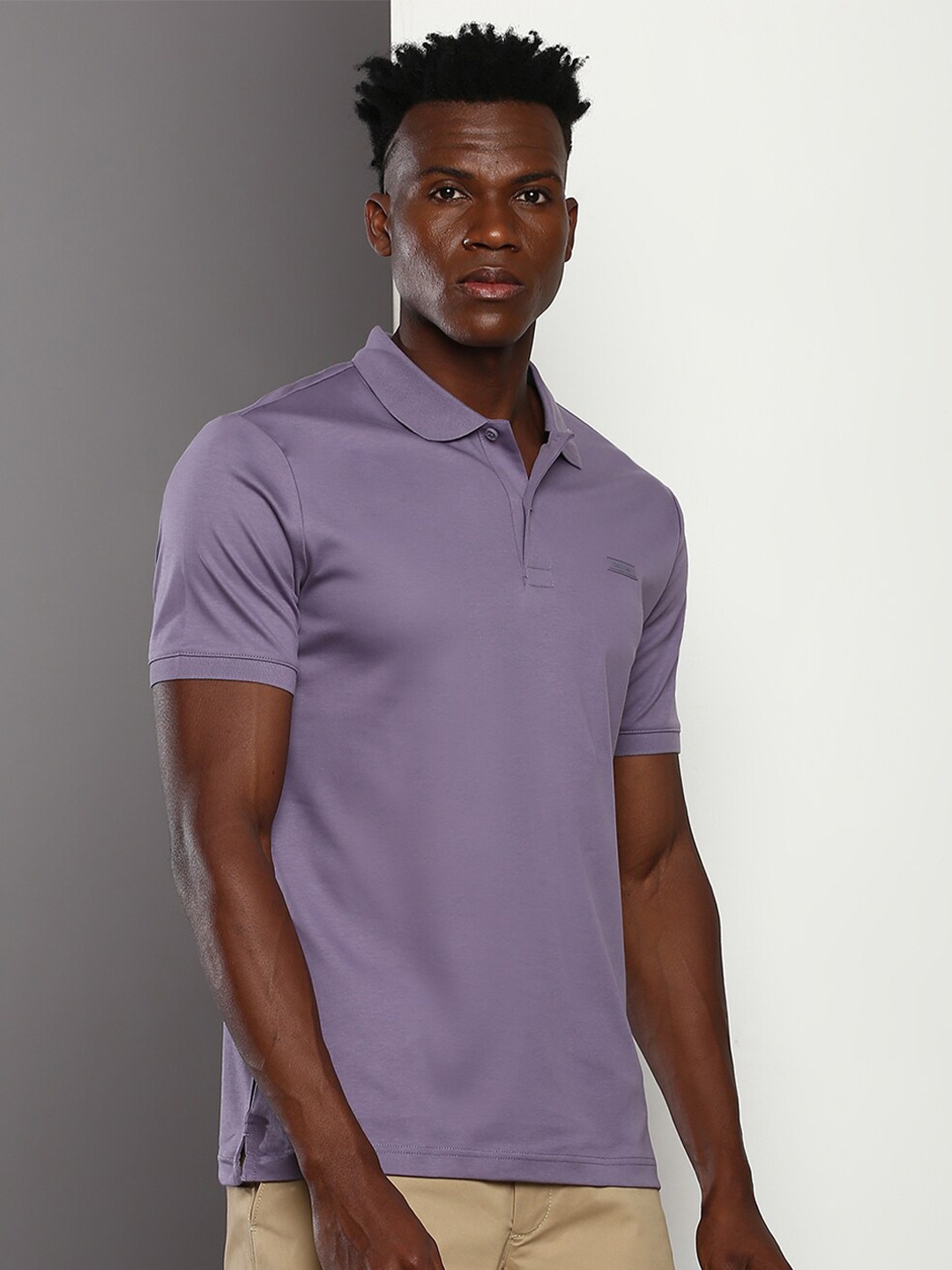 

Calvin Klein Jeans Polo Collar Slim Fit Cotton T-shirt, Purple