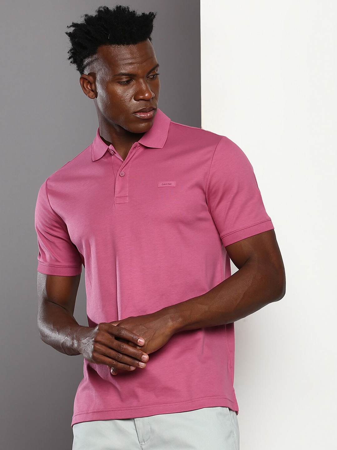 

Calvin Klein Jeans Polo Collar Short Sleeves Pure Cotton Slim Fit T-shirt, Pink