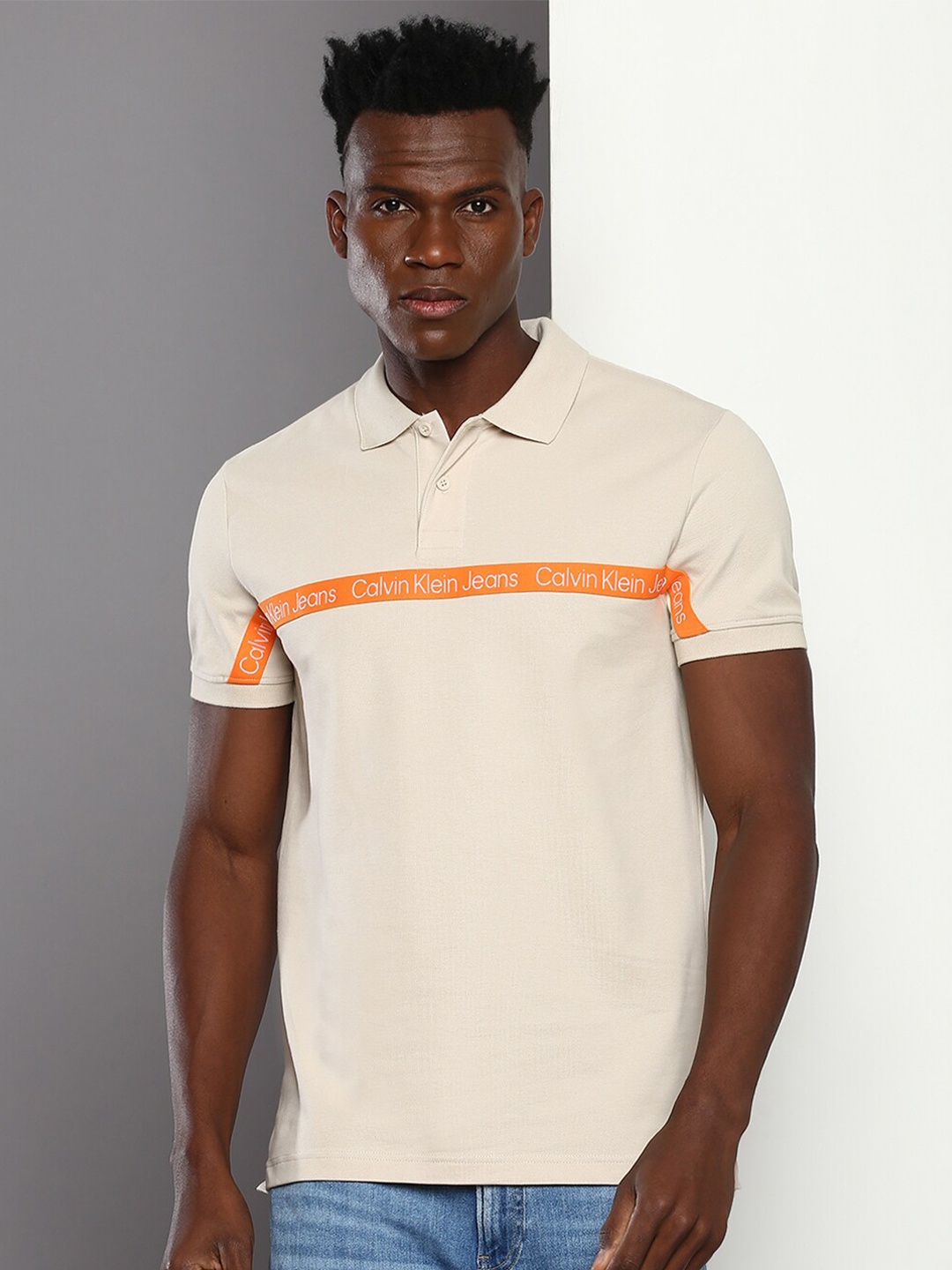 

Calvin Klein Jeans Polo Collar Short Sleeves T-shirt, Beige