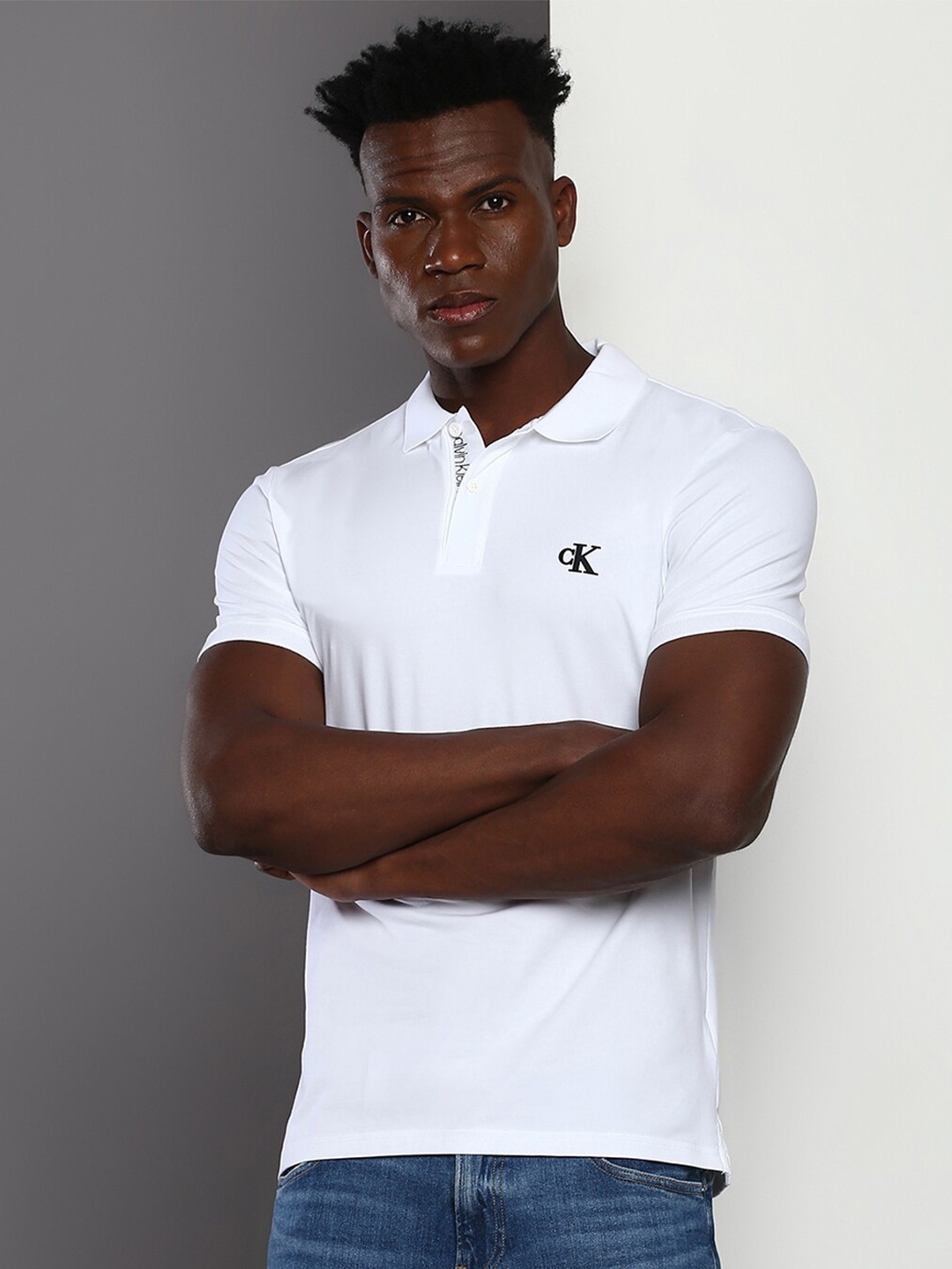 

Calvin Klein Jeans Polo Collar Short Sleeves Slim Fit T-shirt, White