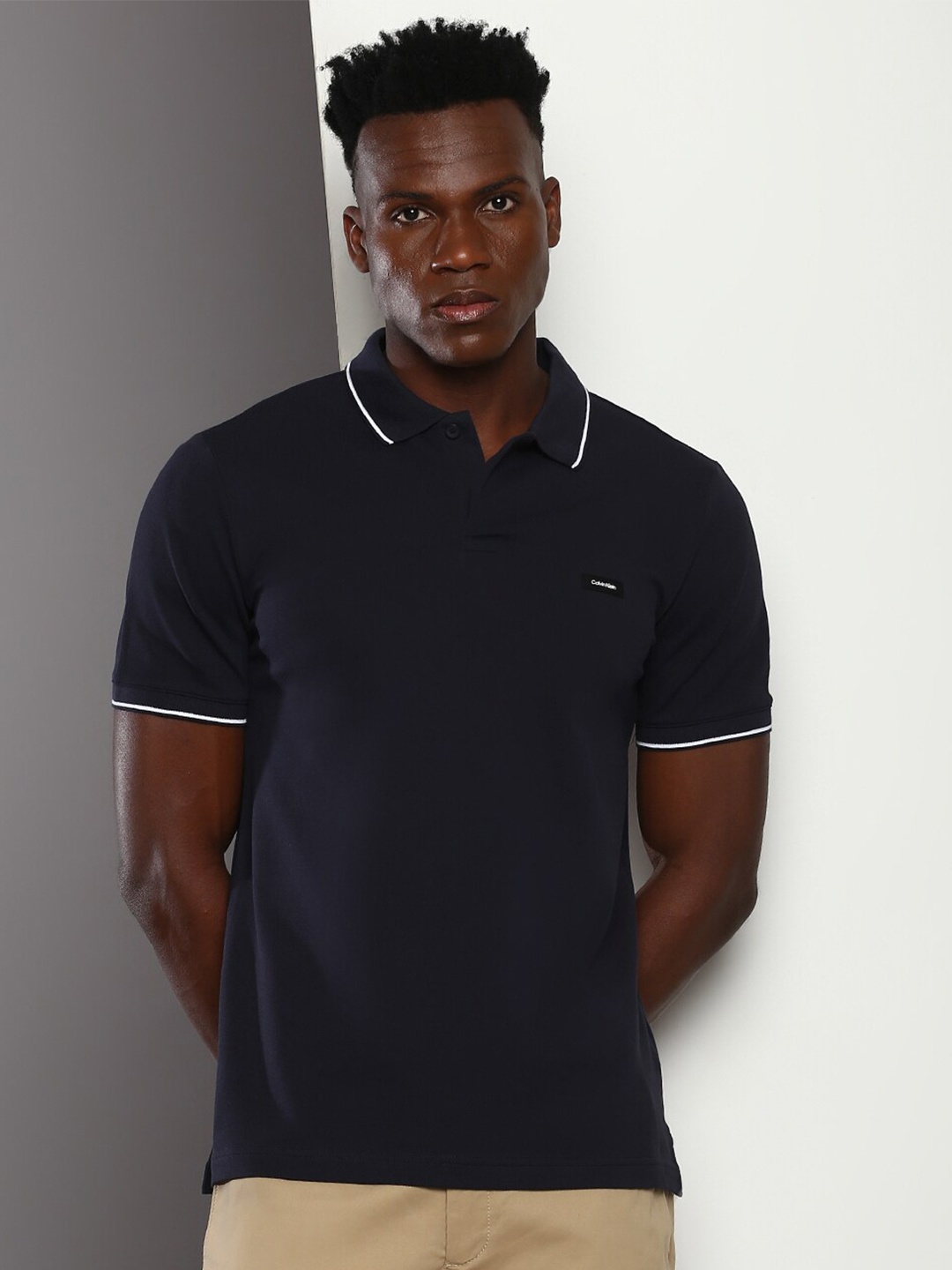 

Calvin Klein Jeans Polo Collar Short Sleeves Cotton Slim Fit T-shirt, Navy blue