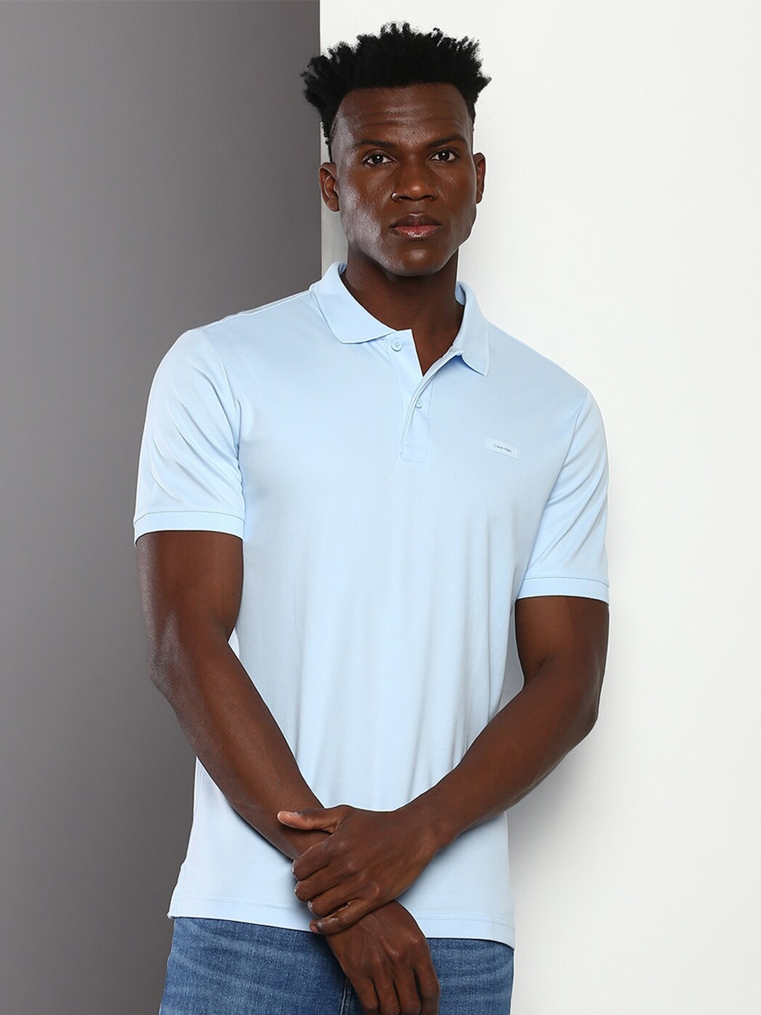 

Calvin Klein Jeans Polo Collar Short Sleeves Pure Cotton Slim Fit T-shirt, Blue