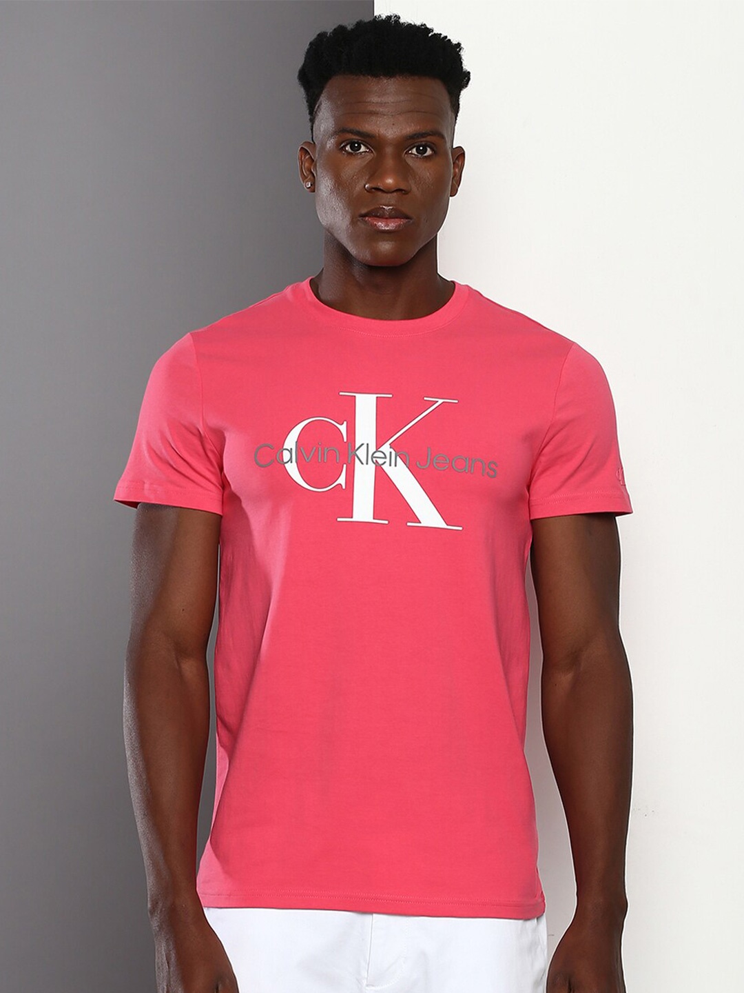 

Calvin Klein Jeans Brand Logo Printed Round Neck Slim Fit T-shirt, Pink