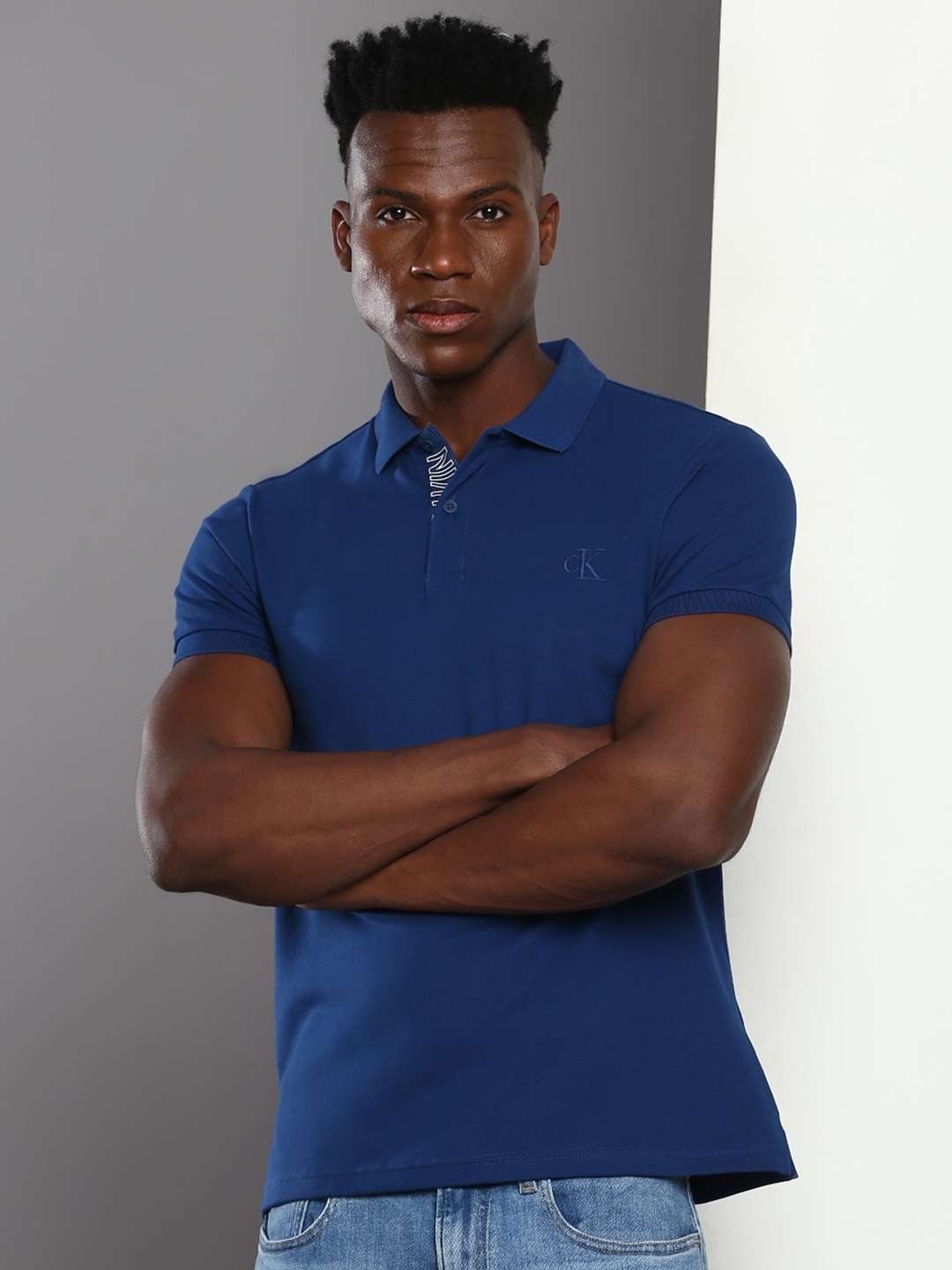 

Calvin Klein Jeans Polo Collar Short Sleeves Cotton Slim Fit T-shirt, Blue