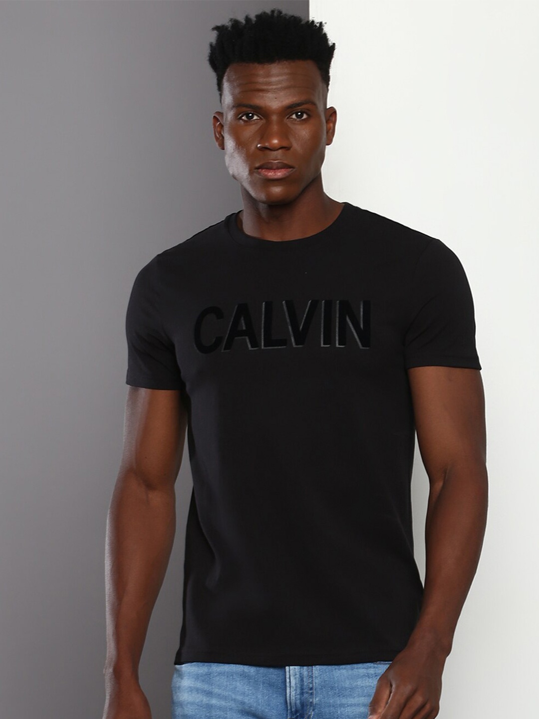 

Calvin Klein Jeans Brand Logo Printed Round Neck Slim Fit T-shirt, Black