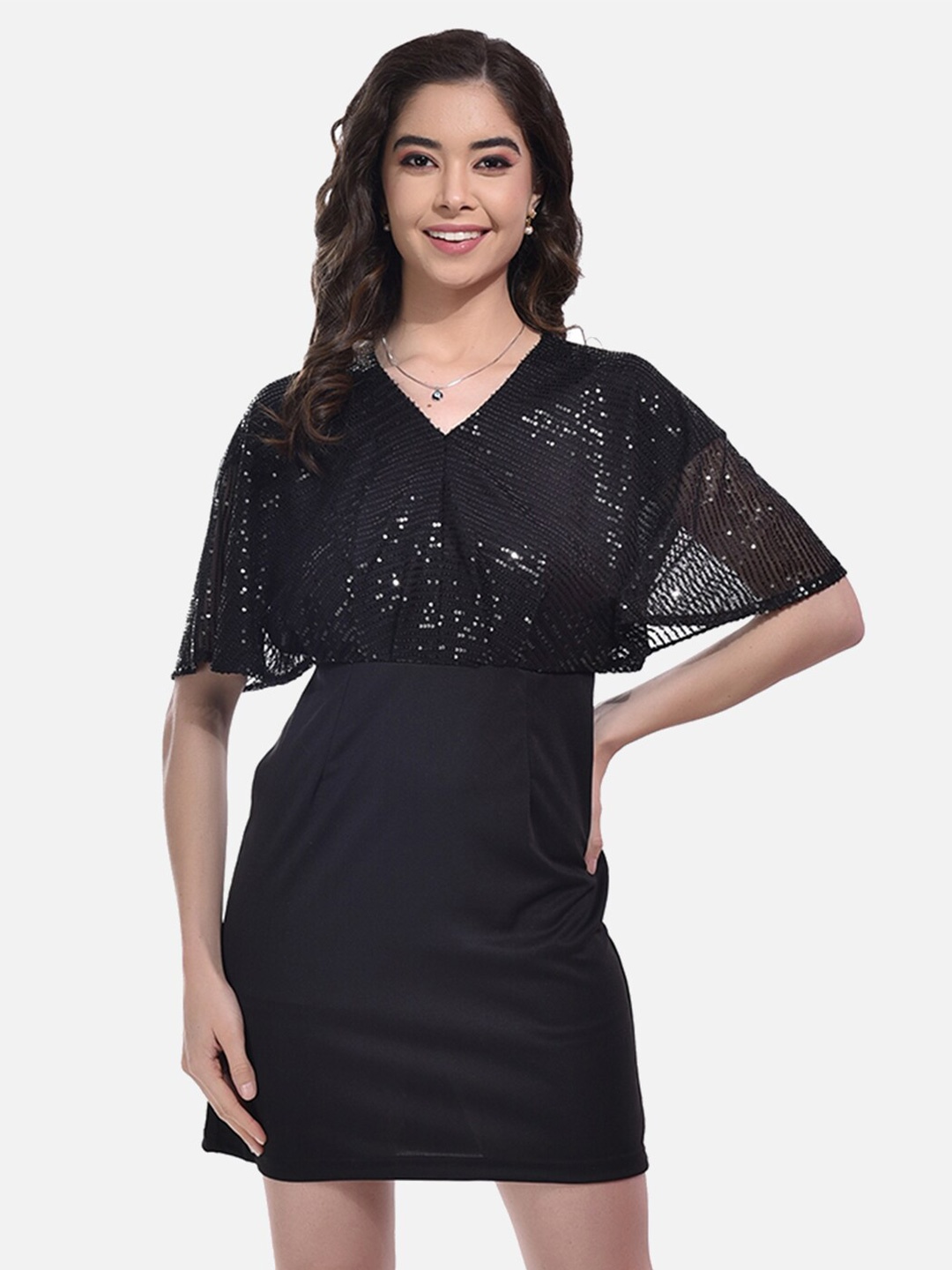 

StyFun Embellished Sequined Blouson Mini Dress, Black