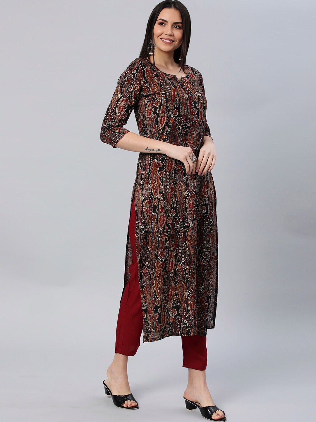 

KALINI Ethnic Motifs Printed Kurta with Trousers, Black