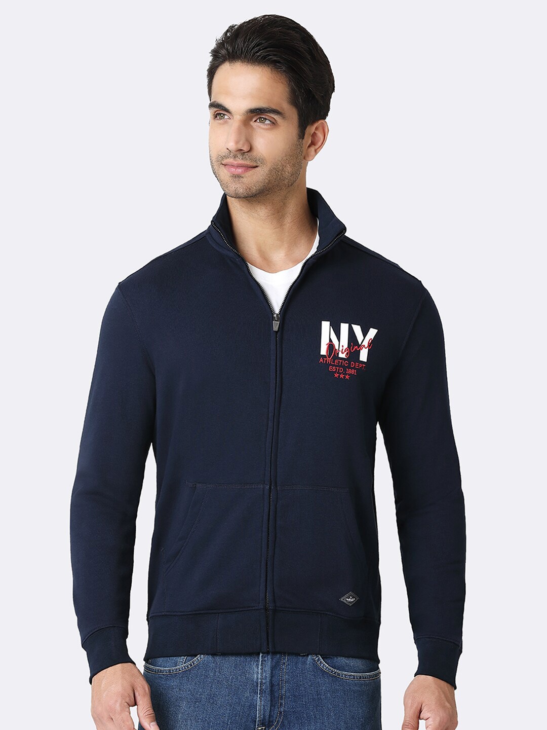 

Van Heusen Men Zip Front Full Sleeve Sweatshirt, Navy blue