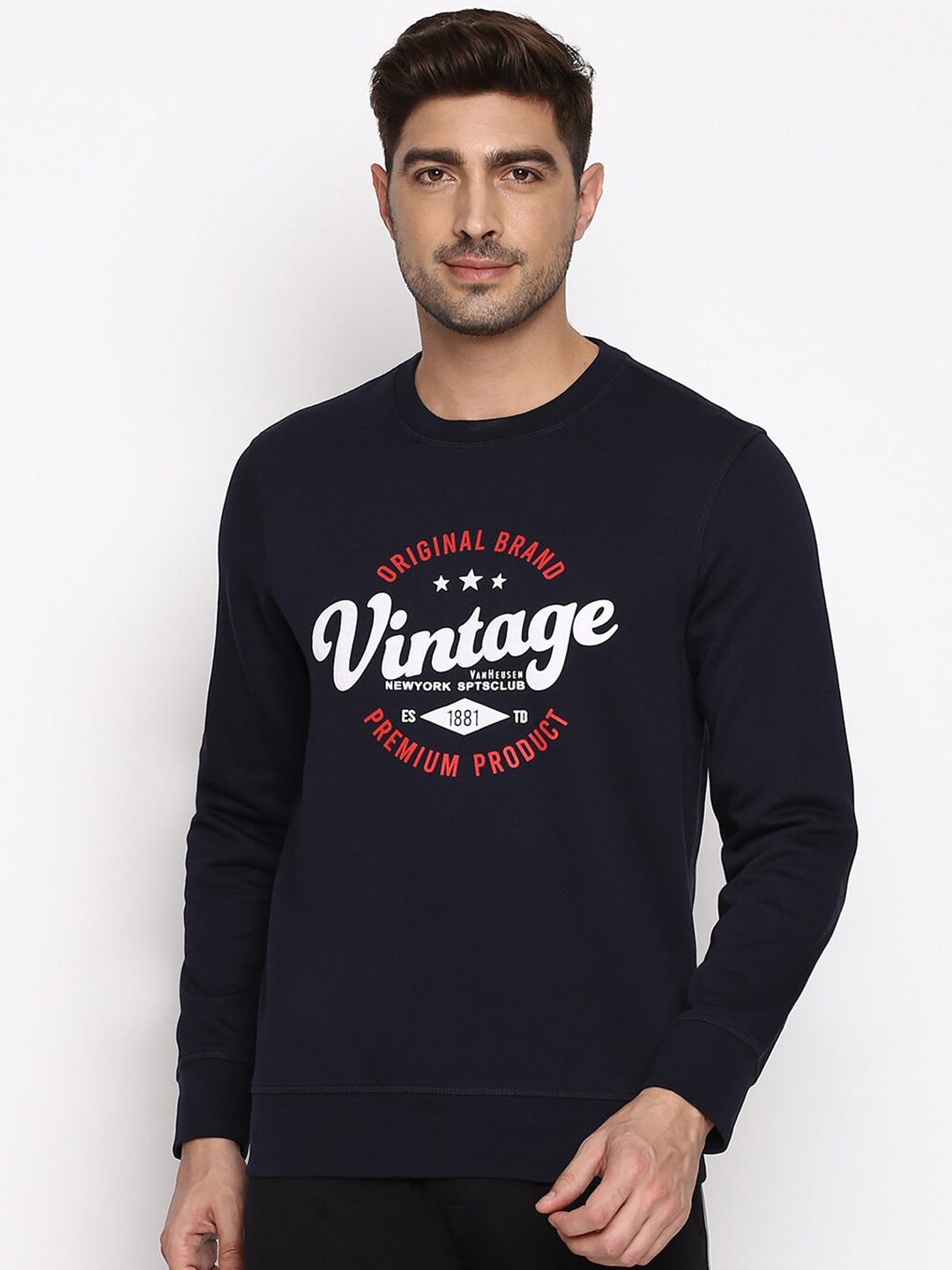 

Van Heusen Printed Round Neck Sweatshirt, Navy blue