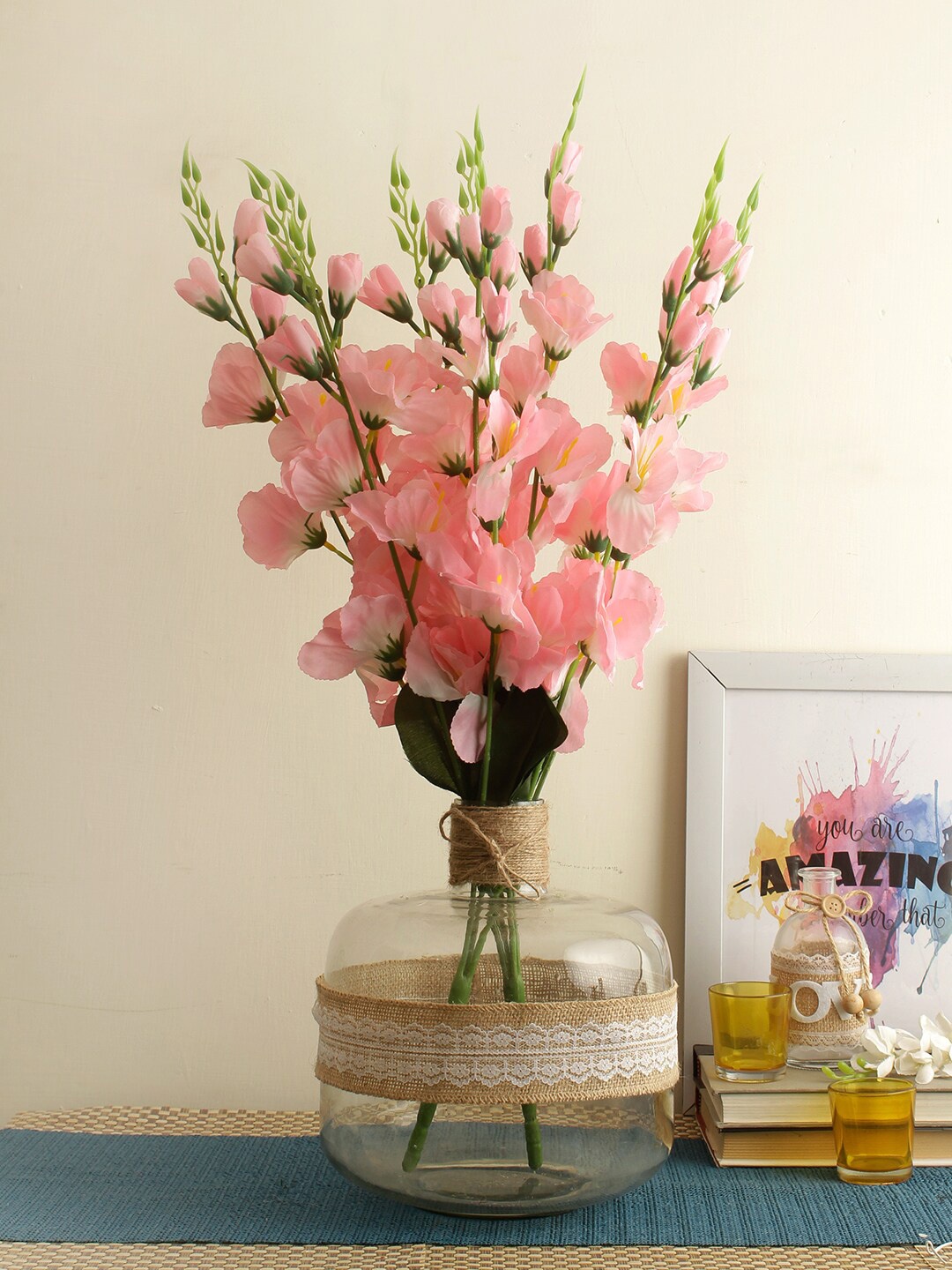 

TIED RIBBONS Pink & Green Gladiolus Artificial Flowers and Plants