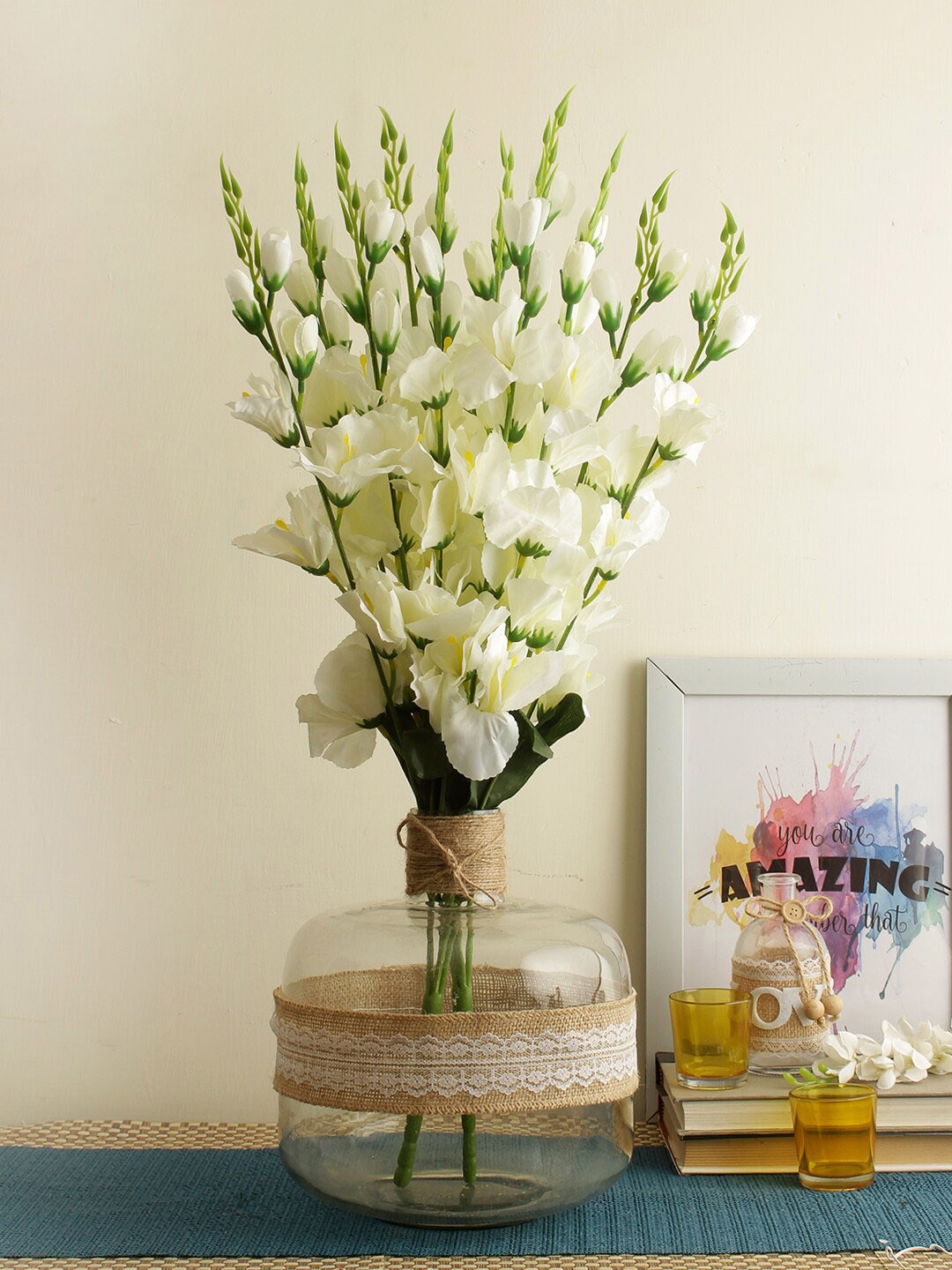 

TIED RIBBONS White & Green Gladiolus Artificial Flower