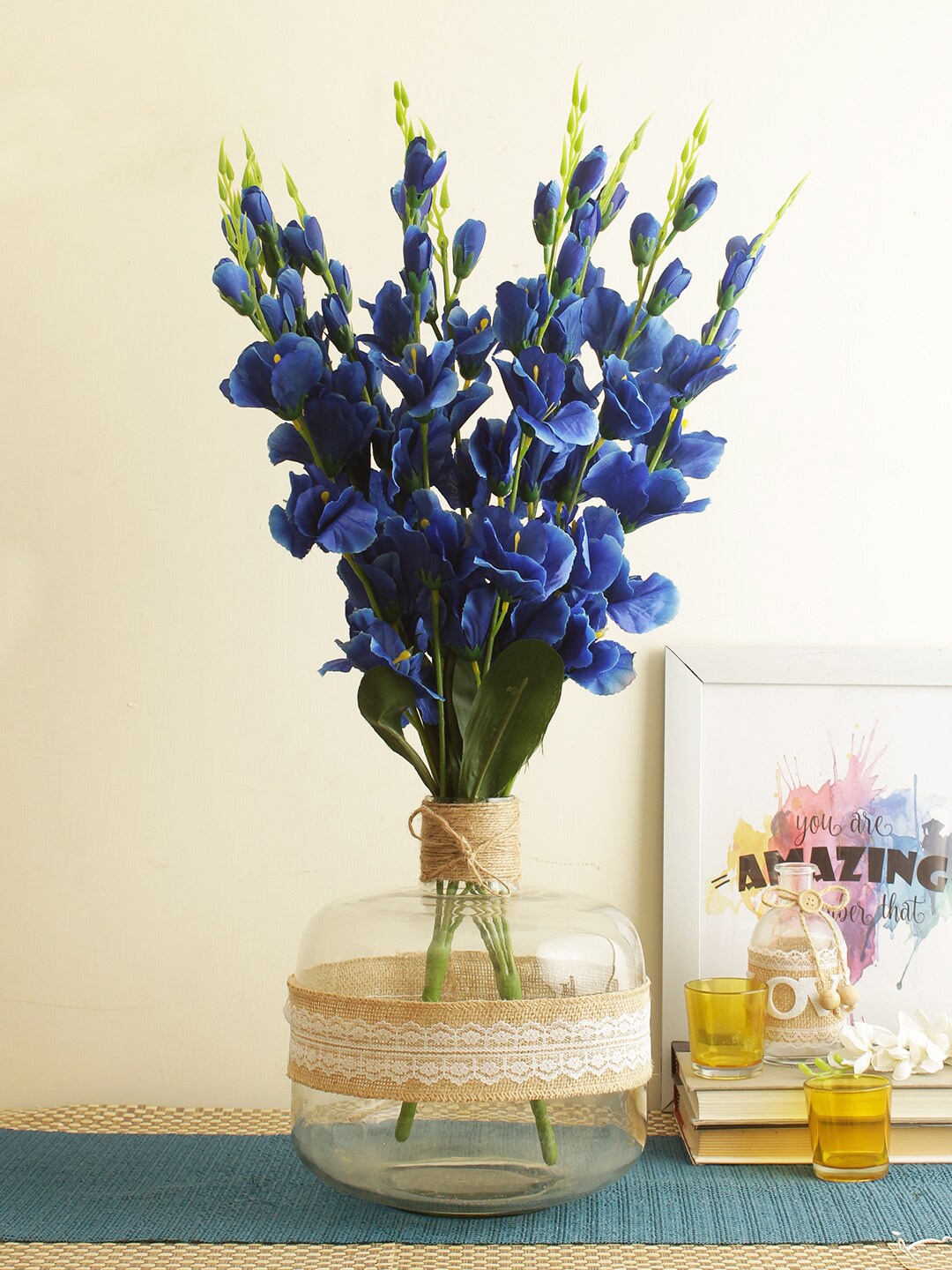 

TIED RIBBONS Blue & Green Gladiolus Artificial Flowers and Plants