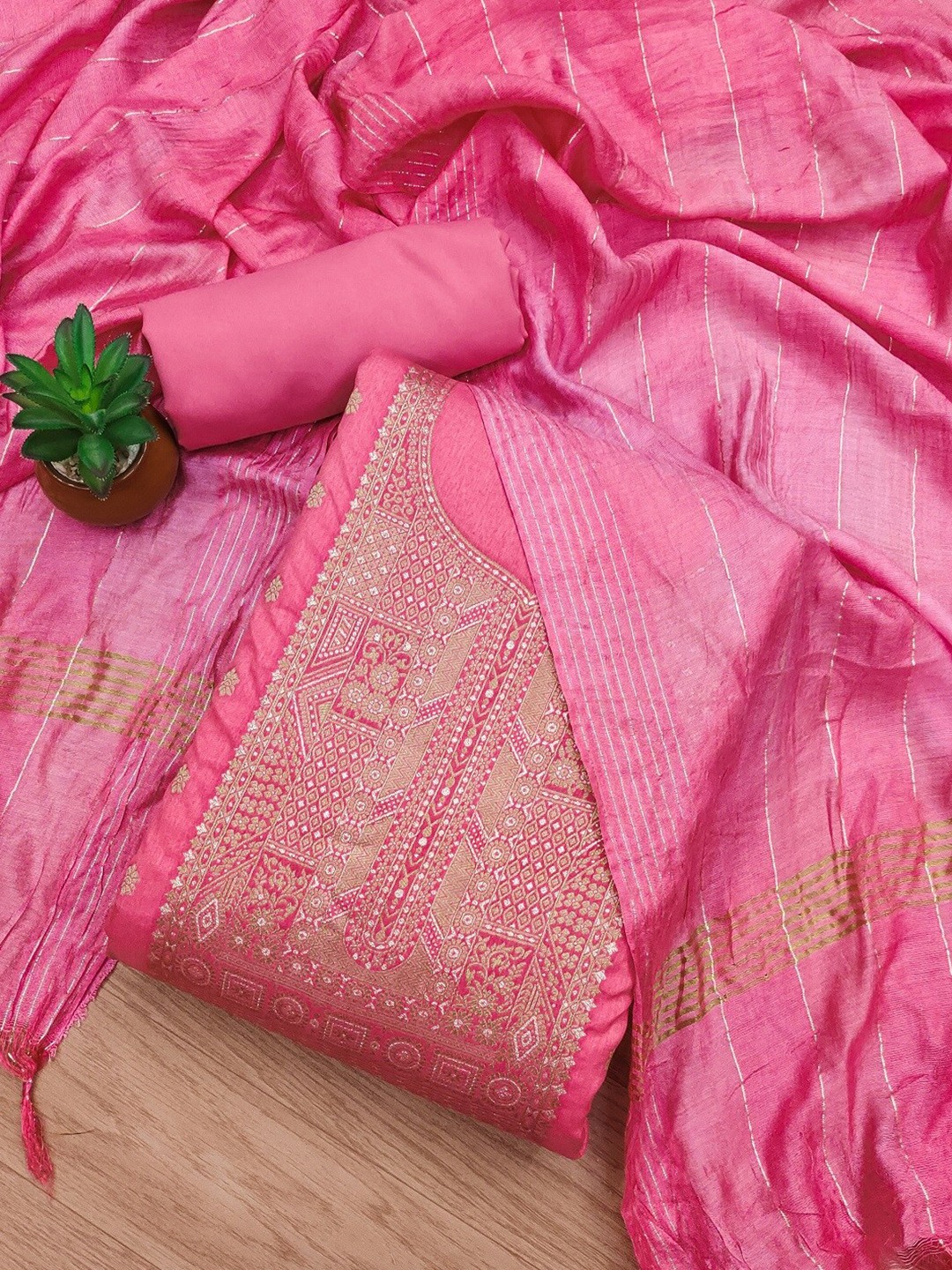 

KALINI Embellished Art Silk Unstitched Dress Material, Pink