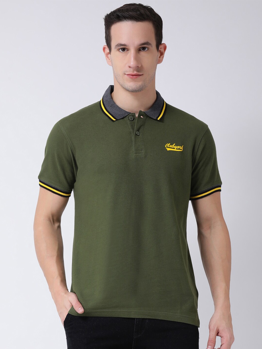 

Club York Polo Collar Short Sleeves Cotton T-shirt, Olive
