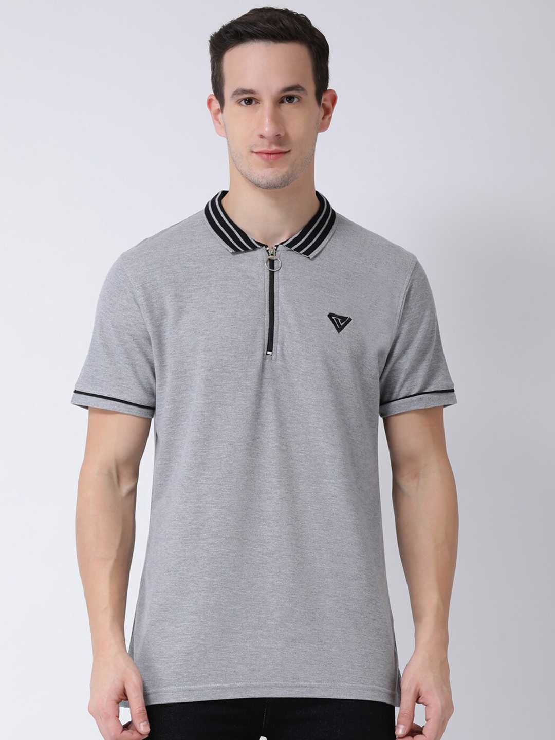 

Club York Polo Collar Short Sleeves Cotton T-shirt, Grey melange