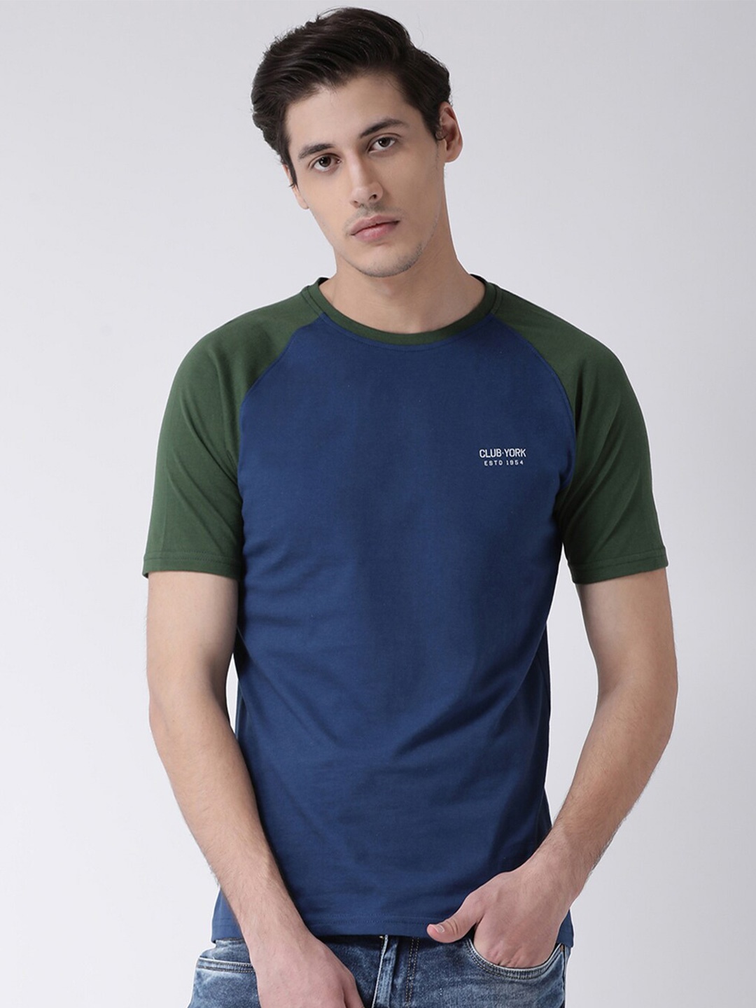 

Club York Raglan Sleeves Cotton Casual T-Shirt, Blue