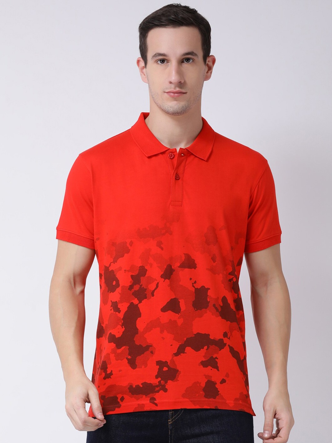 

Club York Abstract Printed Polo Collar Cotton T-Shirt, Red