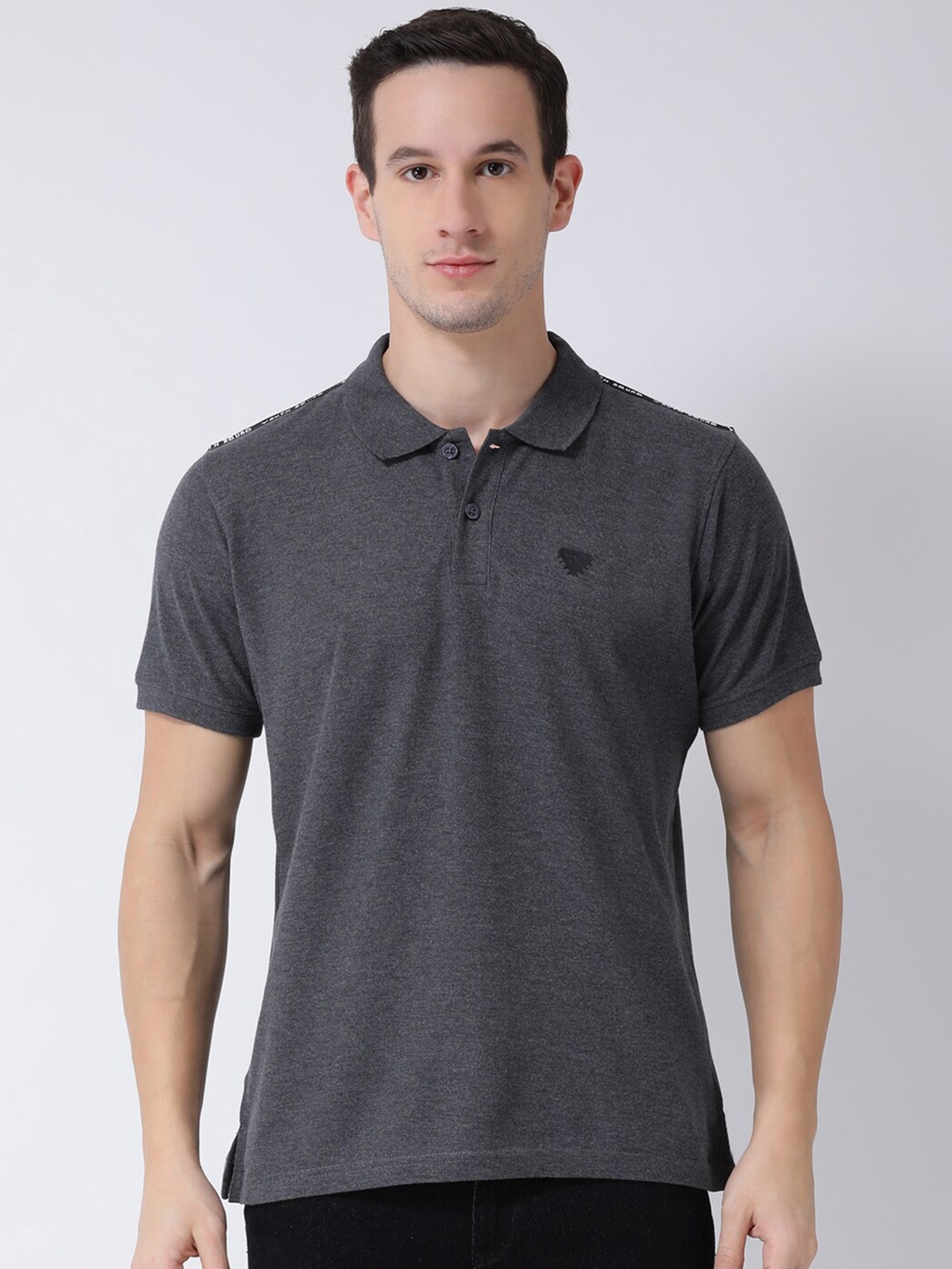 

Club York Polo Collar Knitted Cotton T-Shirt, Charcoal