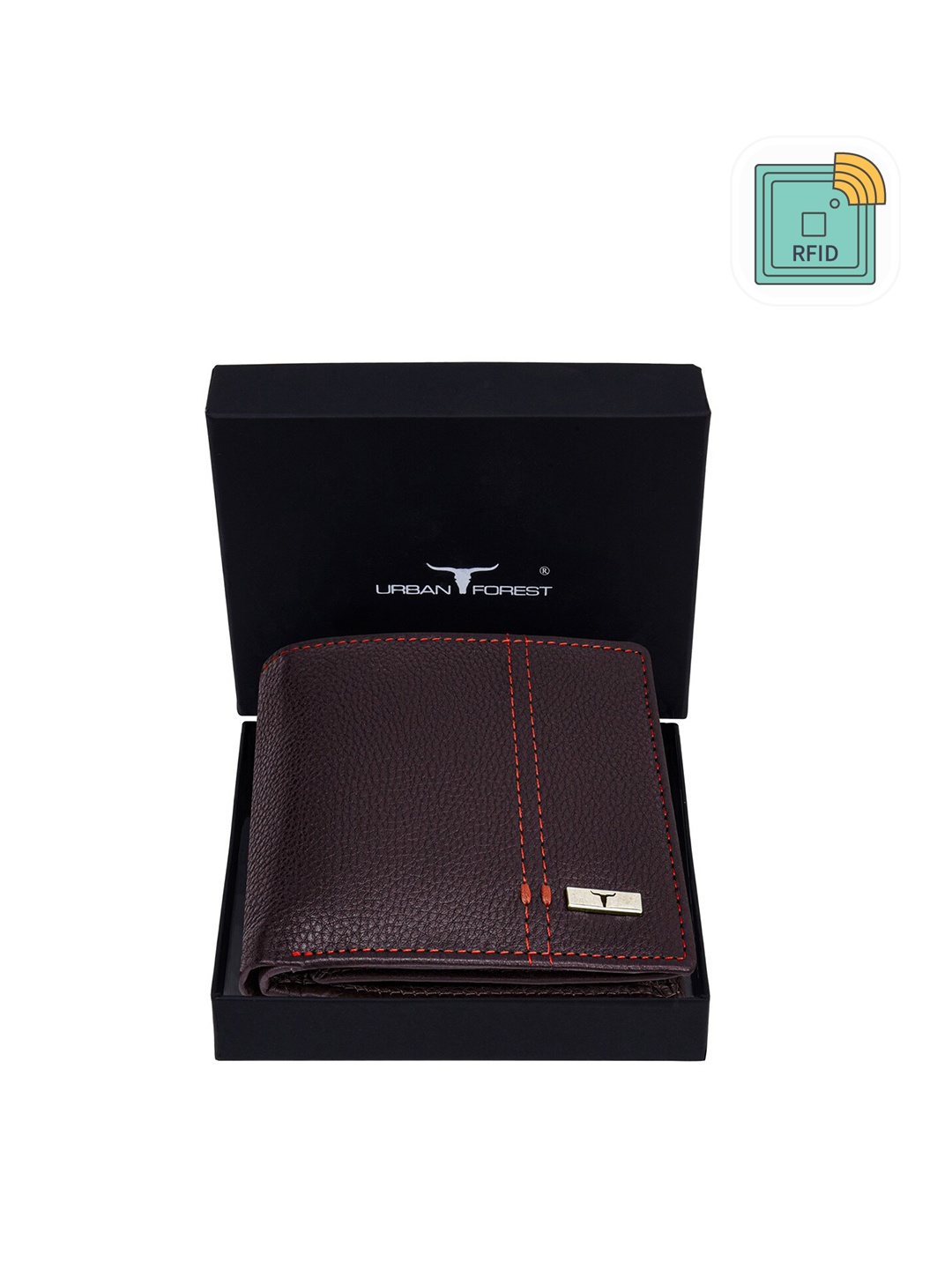 

URBAN FOREST Men Textured Leather Rfid Blocking Two Fold Wallet, Brown