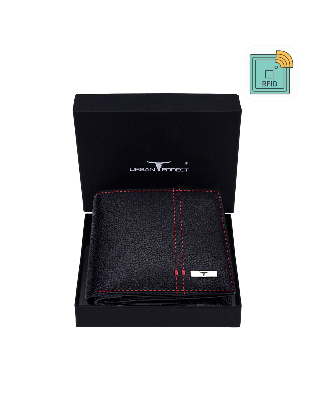 

URBAN FOREST Men Leather Two Fold Wallet, Black