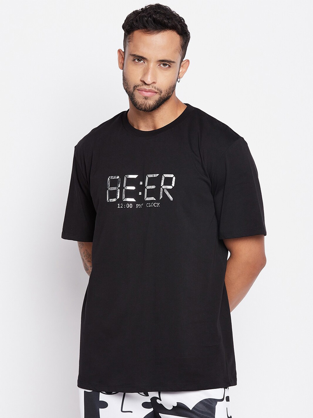 

EDRIO Typography Printed Cotton Casual T-Shirt, Black