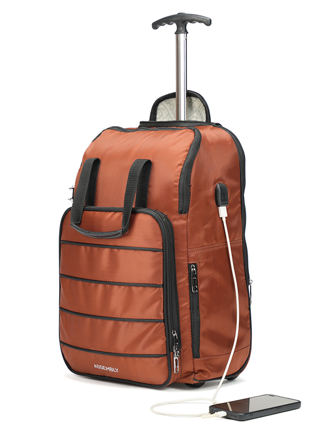 

Assembly Rust Striped Trolley Backpack with USB Charging Port