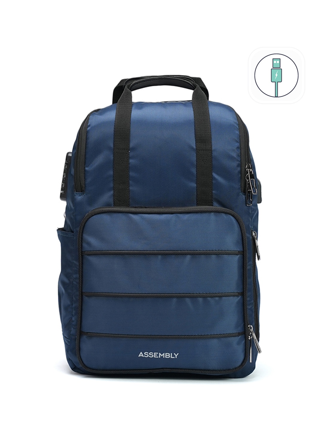 

Assembly Striped Backpack with USB Charging Port, Blue