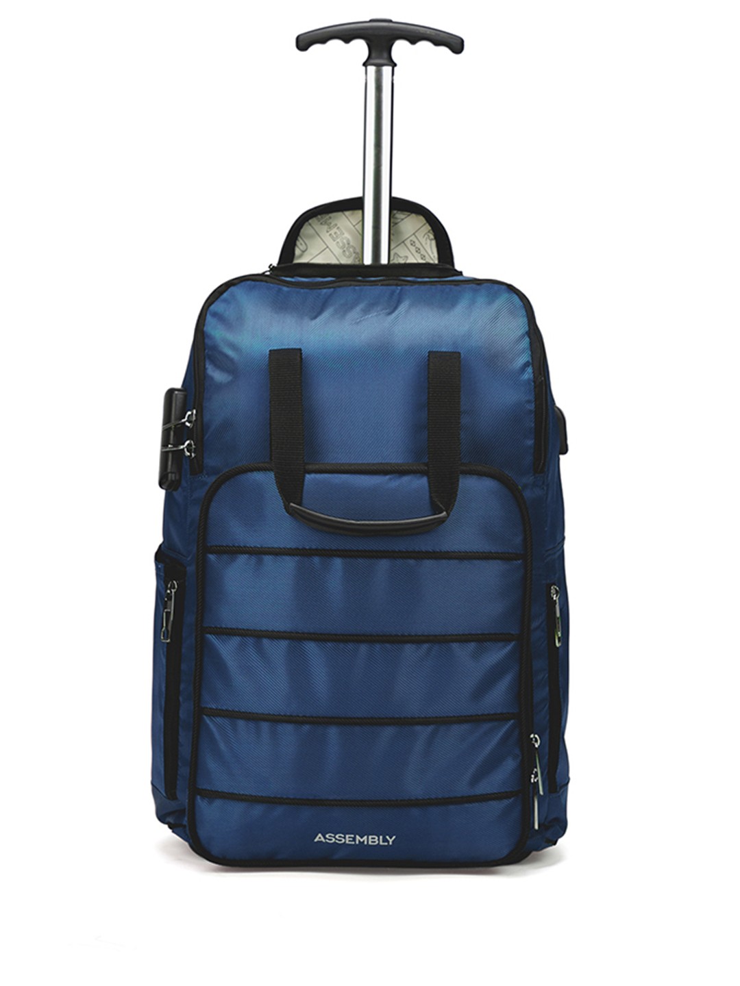 

Assembly Blue Ergonomic Water Resistant Trolley Backpack With USB Charging Port