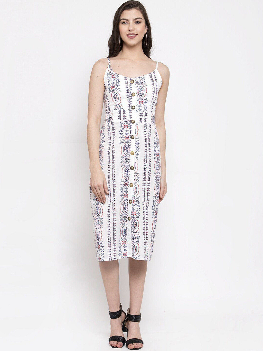 

Miaz Lifestyle Floral Embroidered A-Line Midi Dress, White