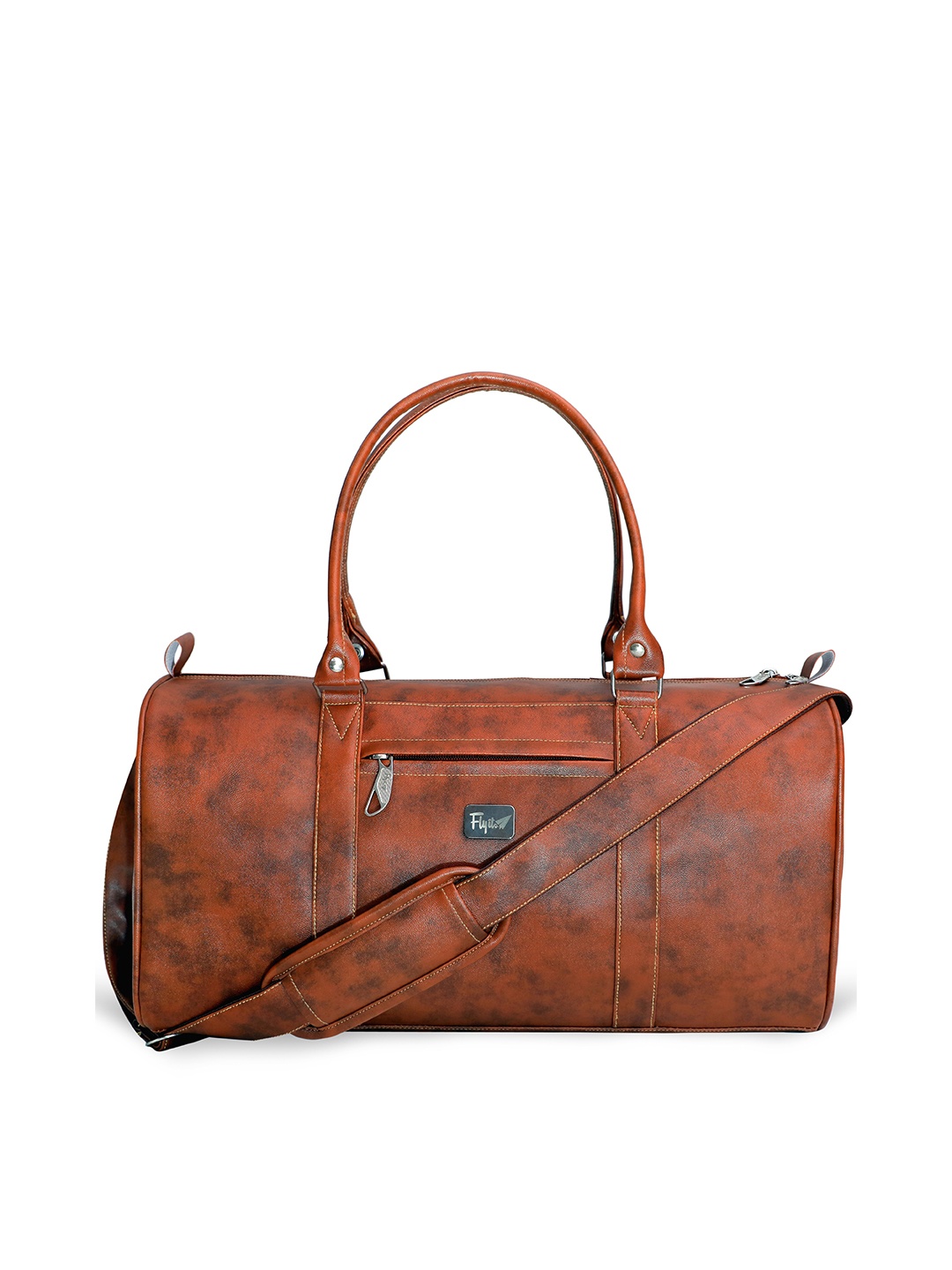 

Zombom Abstract Printed Leather Duffel Bag, Brown