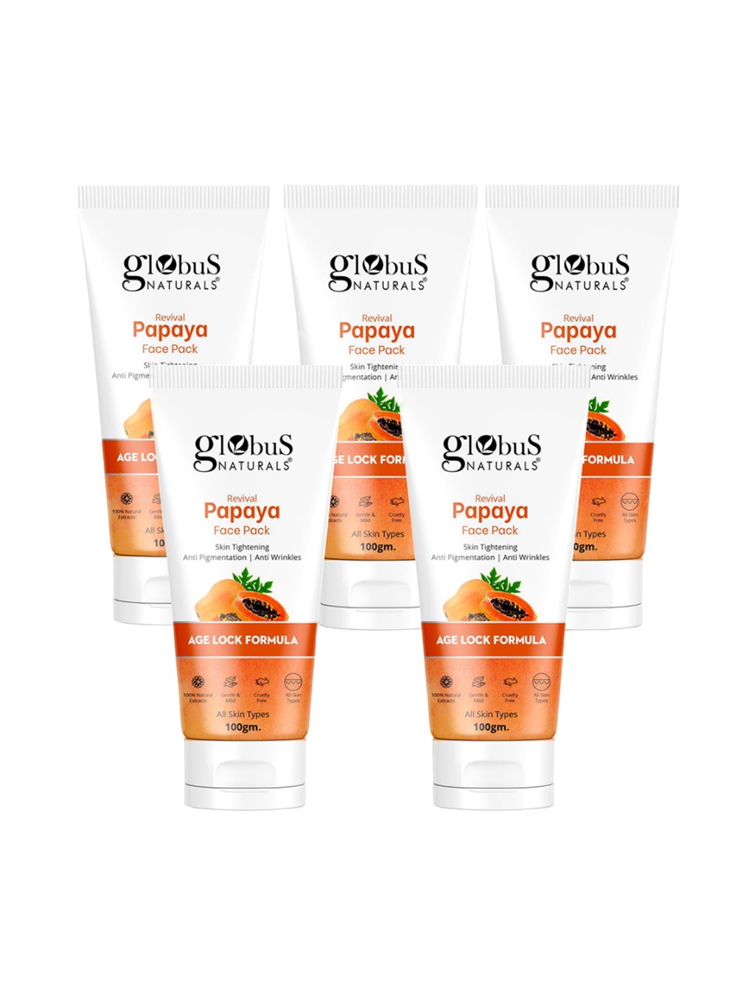 

Globus naturals Revival Set Of 5 Papaya Face Pack 100 g Each, Na