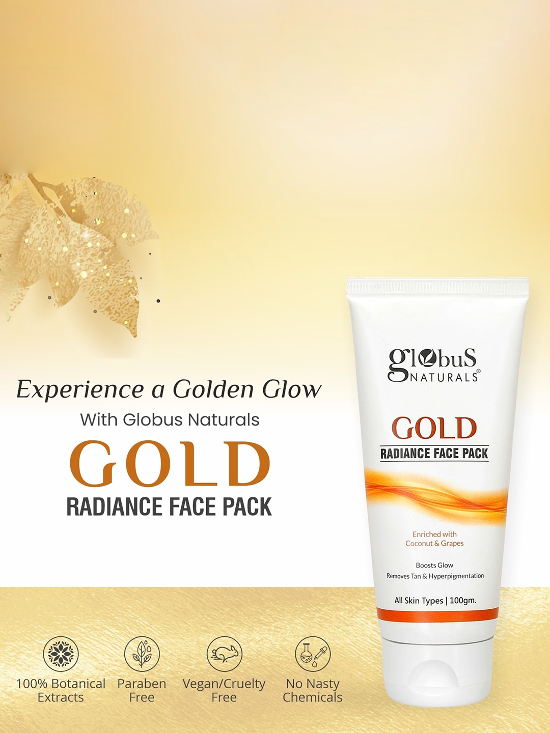 

Globus naturals Gold Radiance Anti Ageing & Brightening Face Pack With Saffron - 100gm, White