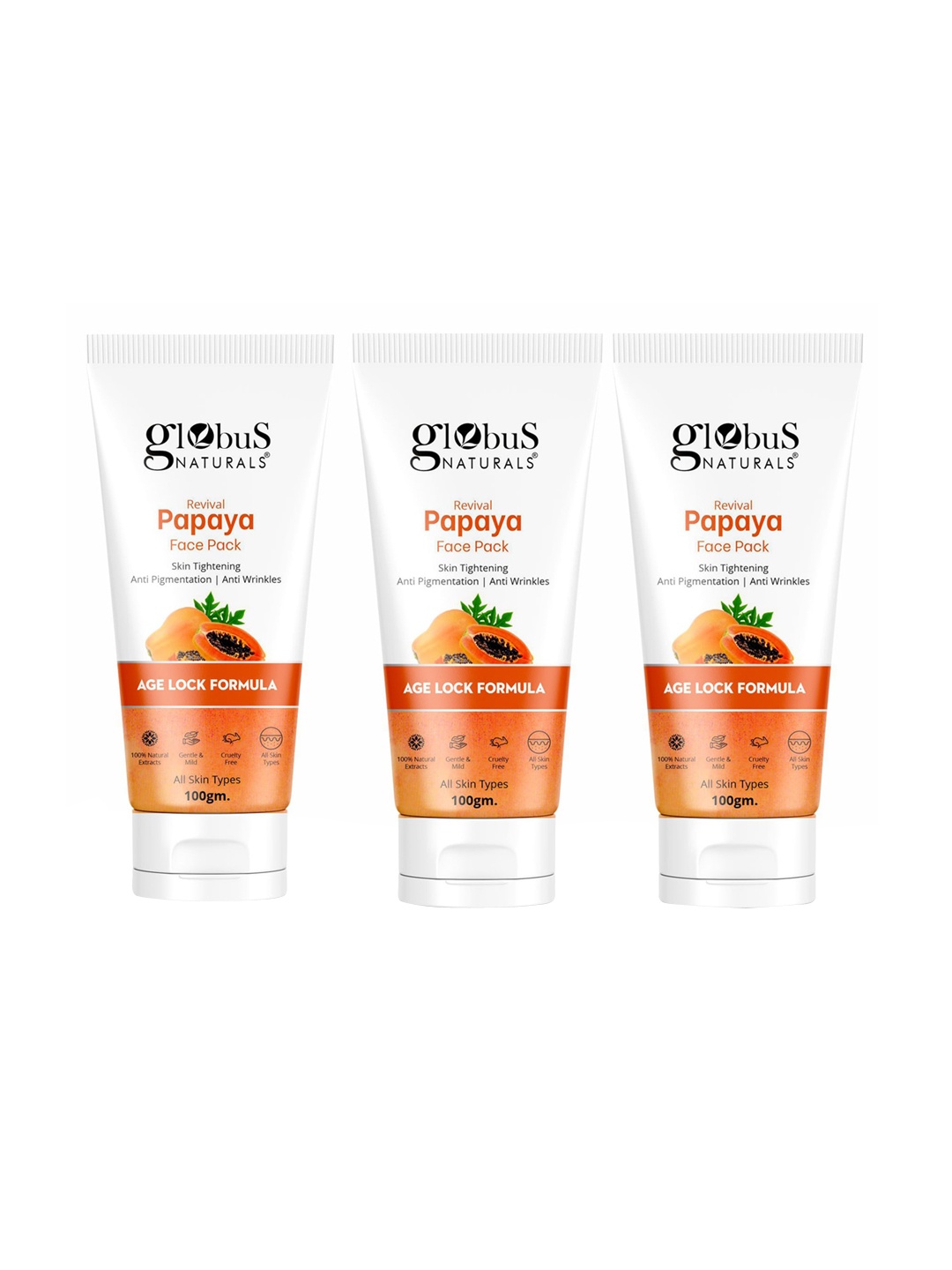 

Globus naturals Revival Set Of 3 Papaya Face Pack For Tan Removal - 100 gm Each, White