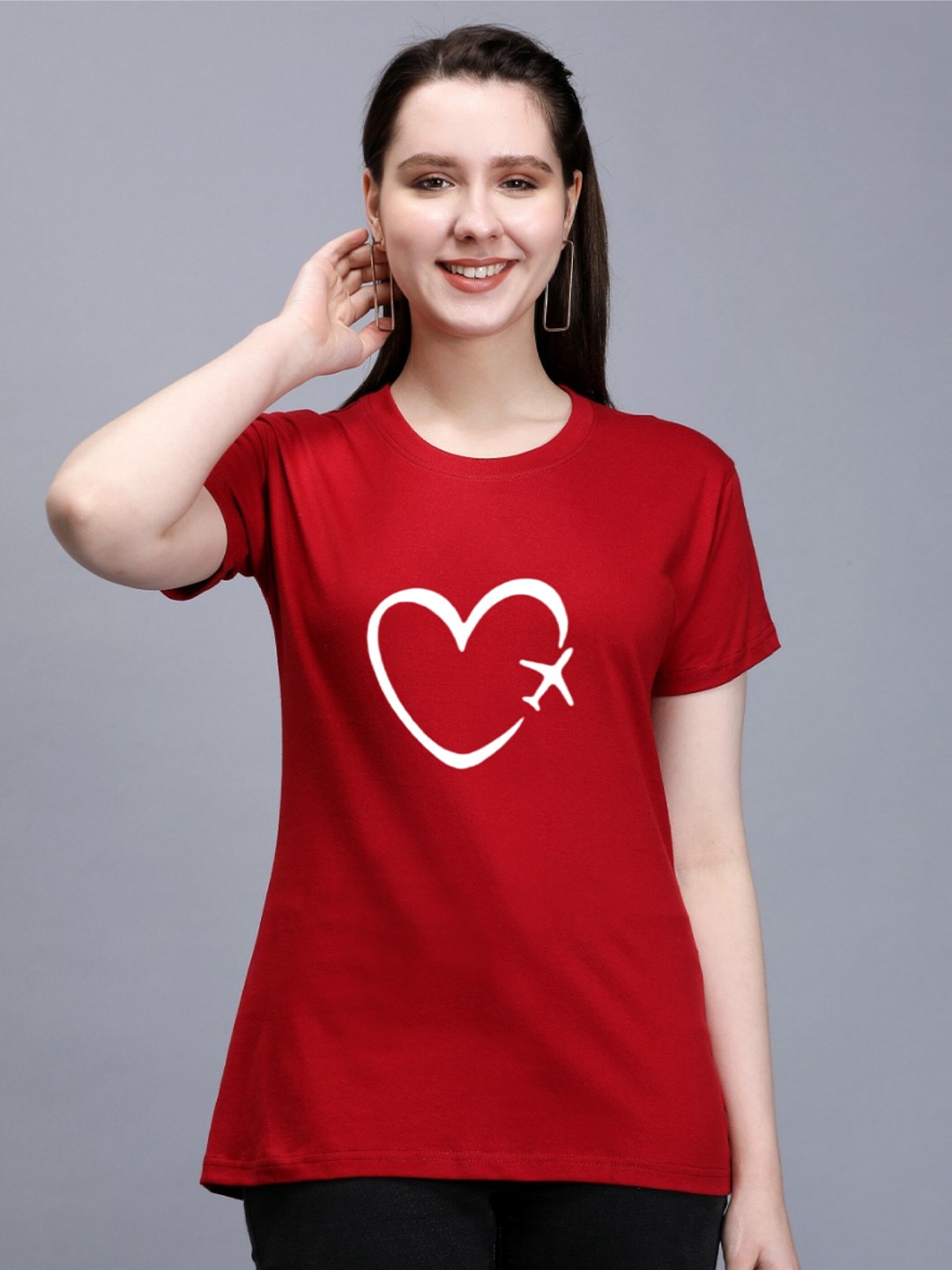 

TRENDY RABBIT Graphic Printed Cotton T-shirt, Red