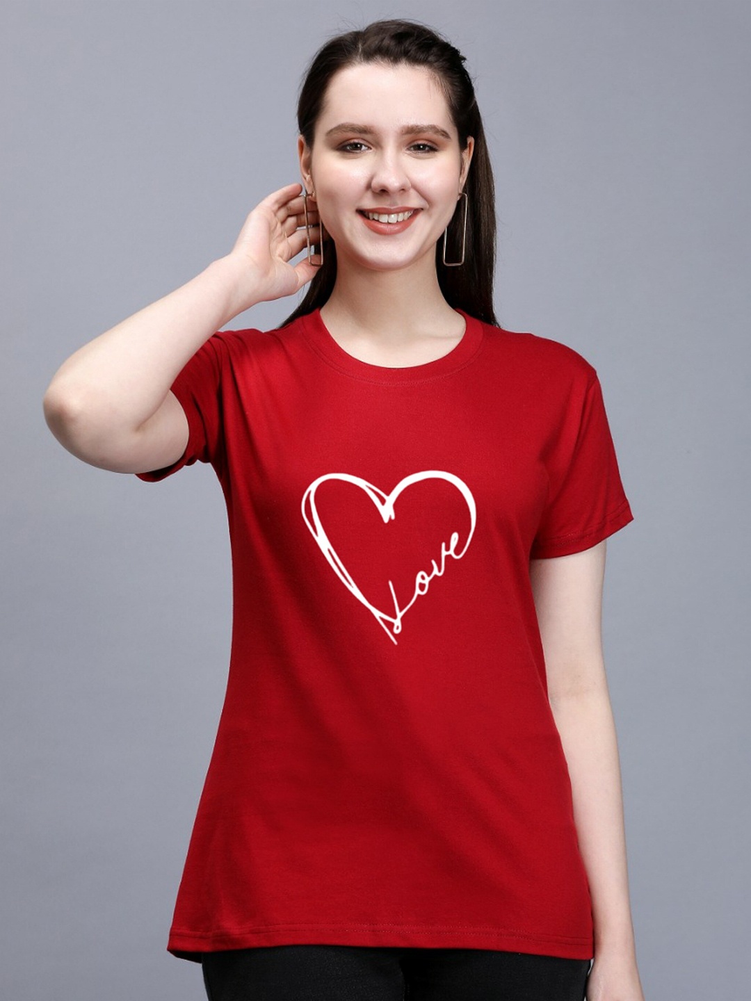 

TRENDY RABBIT Graphic Printed Cotton T-shirt, Red