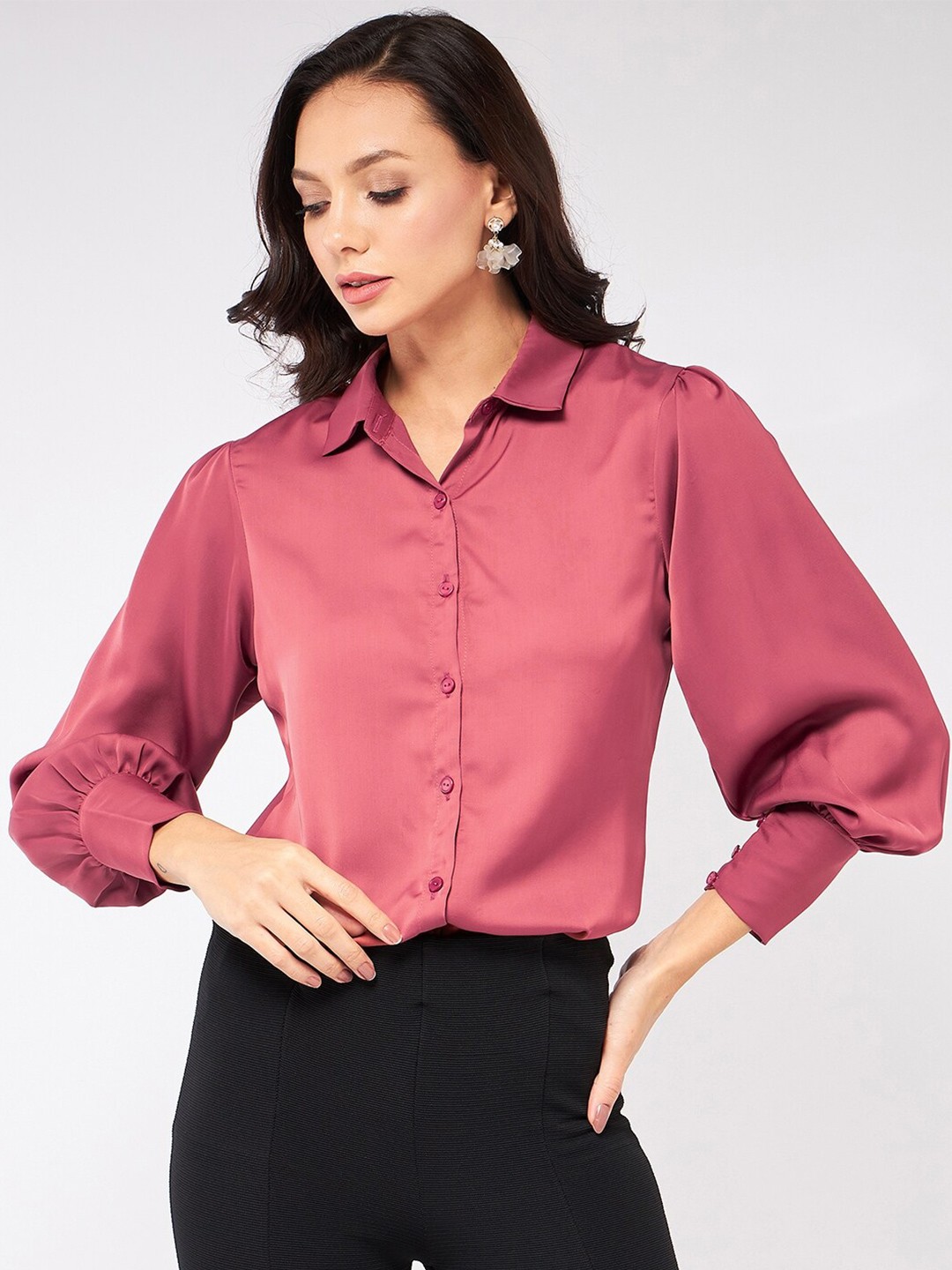 

Zima Leto Puff Sleeves Shirt Top, Pink