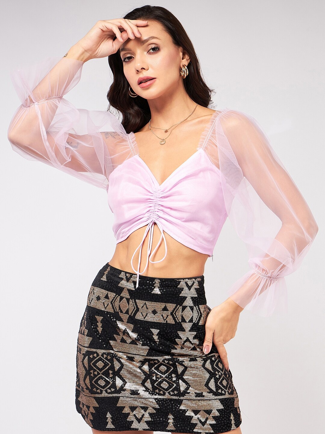 

Zima Leto V-Neck Puff Sleeve Crop Top, Lavender