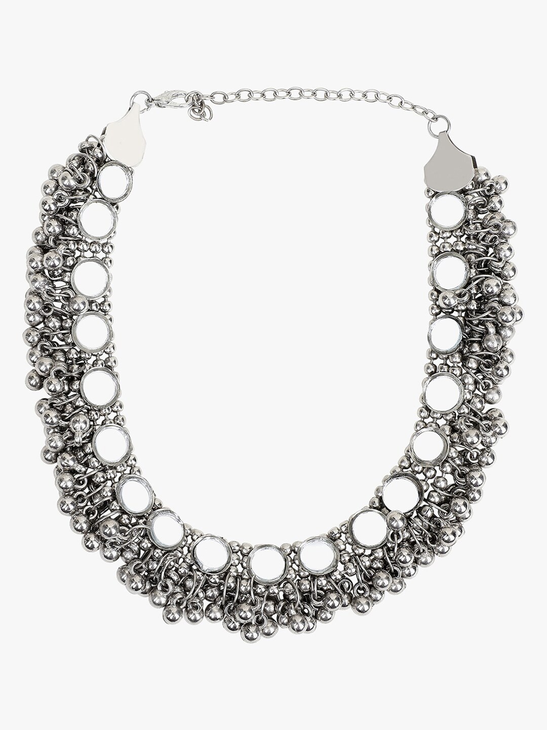 

KACY Silver-Plated Mirror Work Oxidised Necklace