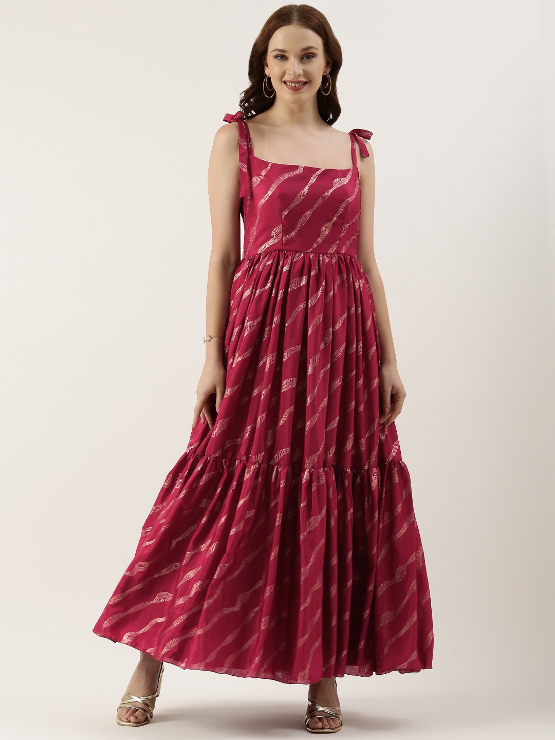 

Ethnovog Printed Pleated Maxi Dress, Burgundy