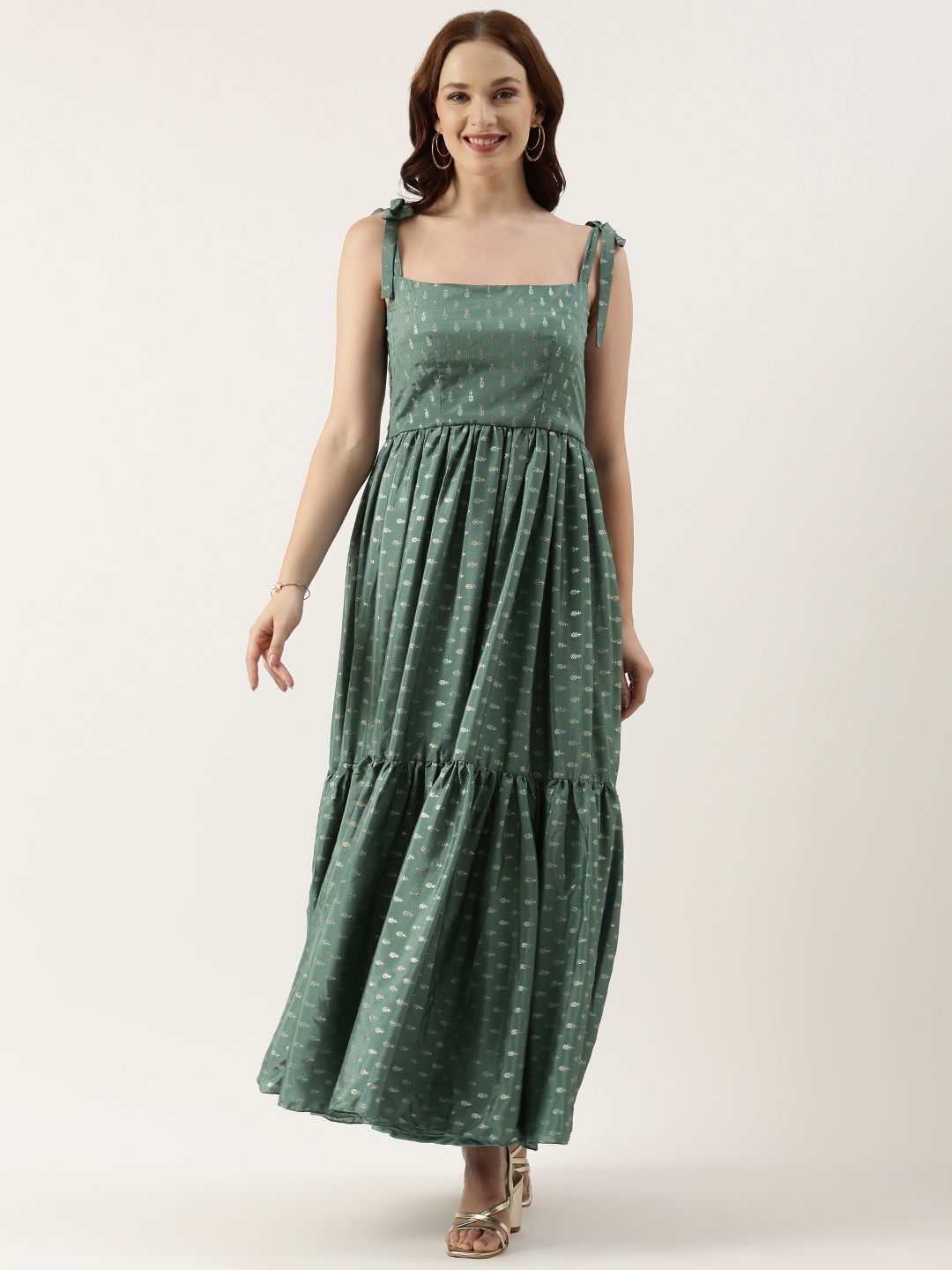 

Ethnovog Ethnic Motifs Print A-Line Maxi Dress, Green