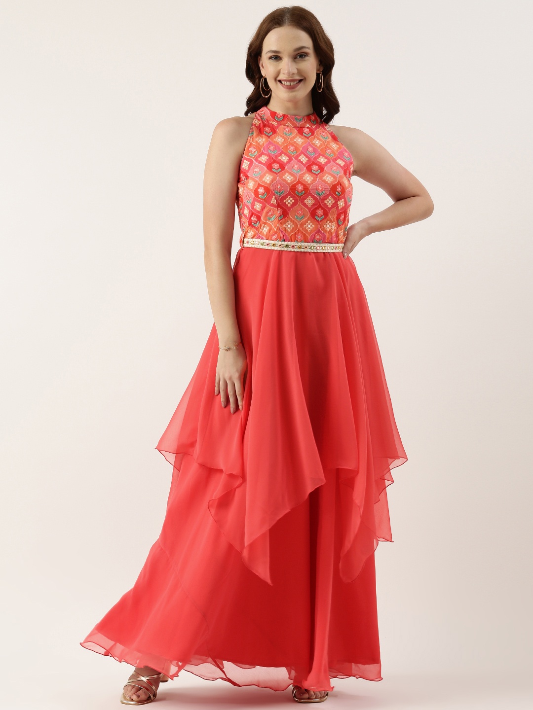 

Ethnovog Ethnic Motifs Embroidered Maxi Dress, Pink