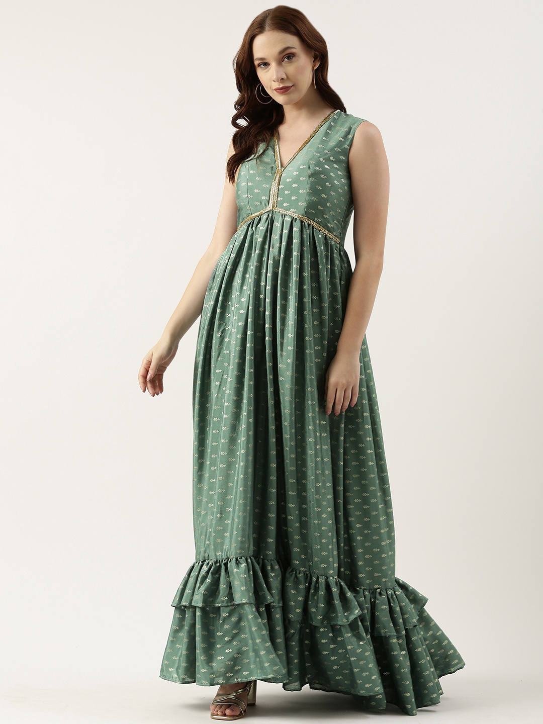 

Ethnovog Ethnic Motifs Print Maxi Dress, Green