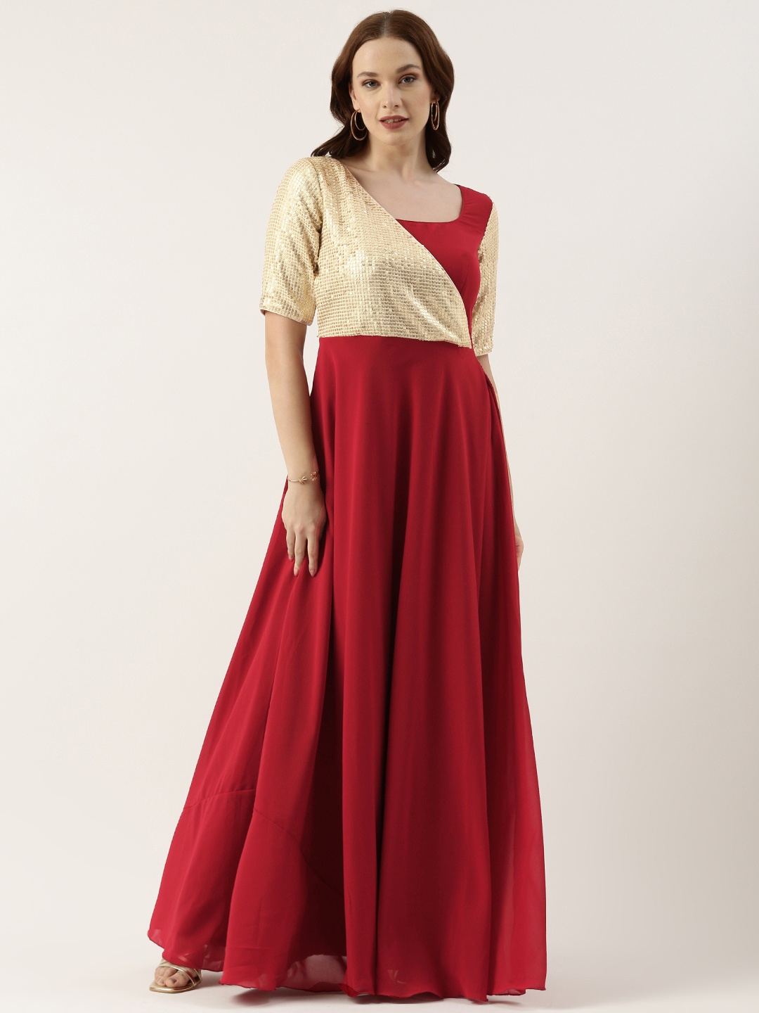

Ethnovog Sequined Georgette Gown Dress, Maroon