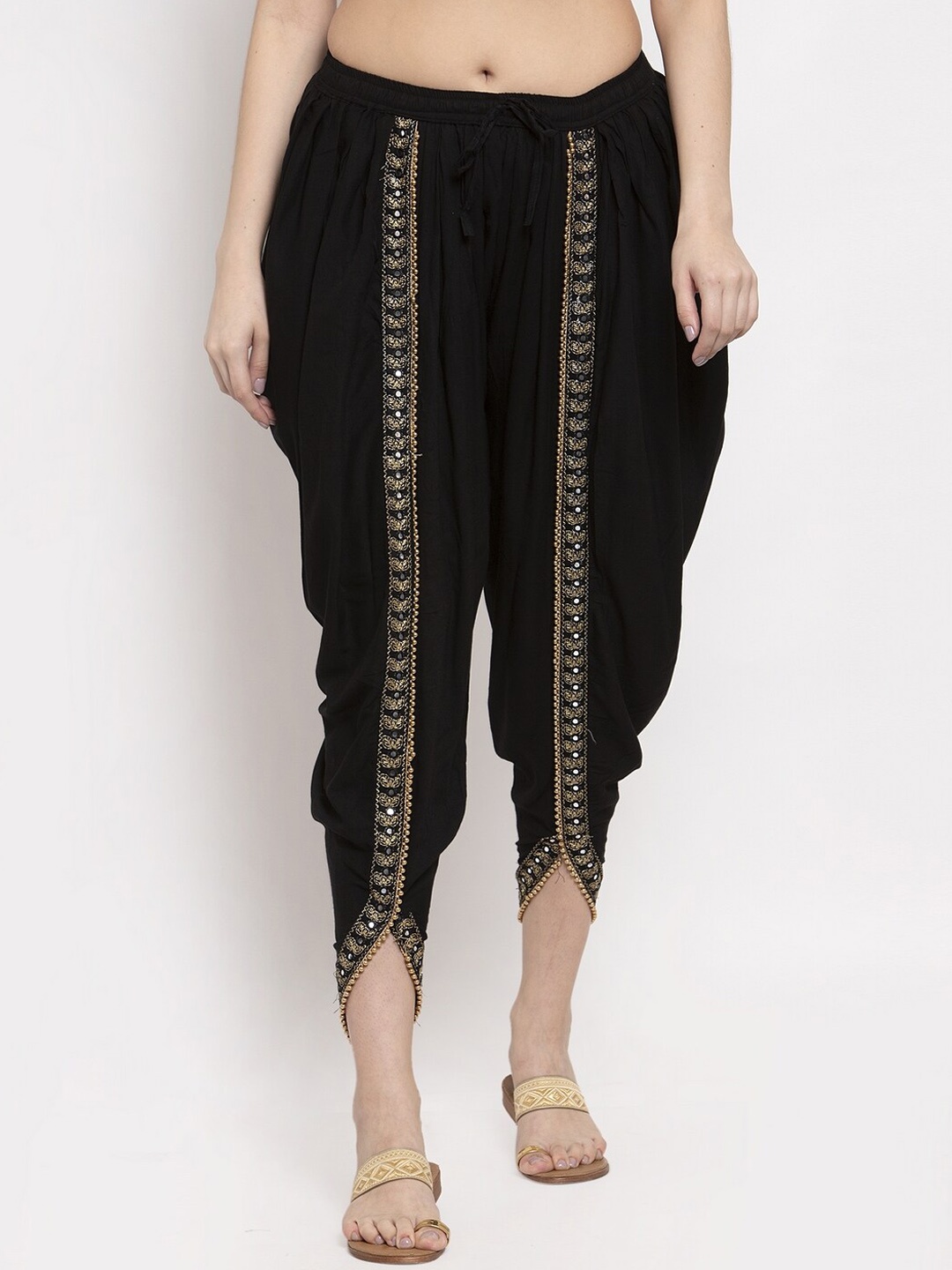 

Miaz Lifestyle Women Dhoti Pant With Embellished Border, Black